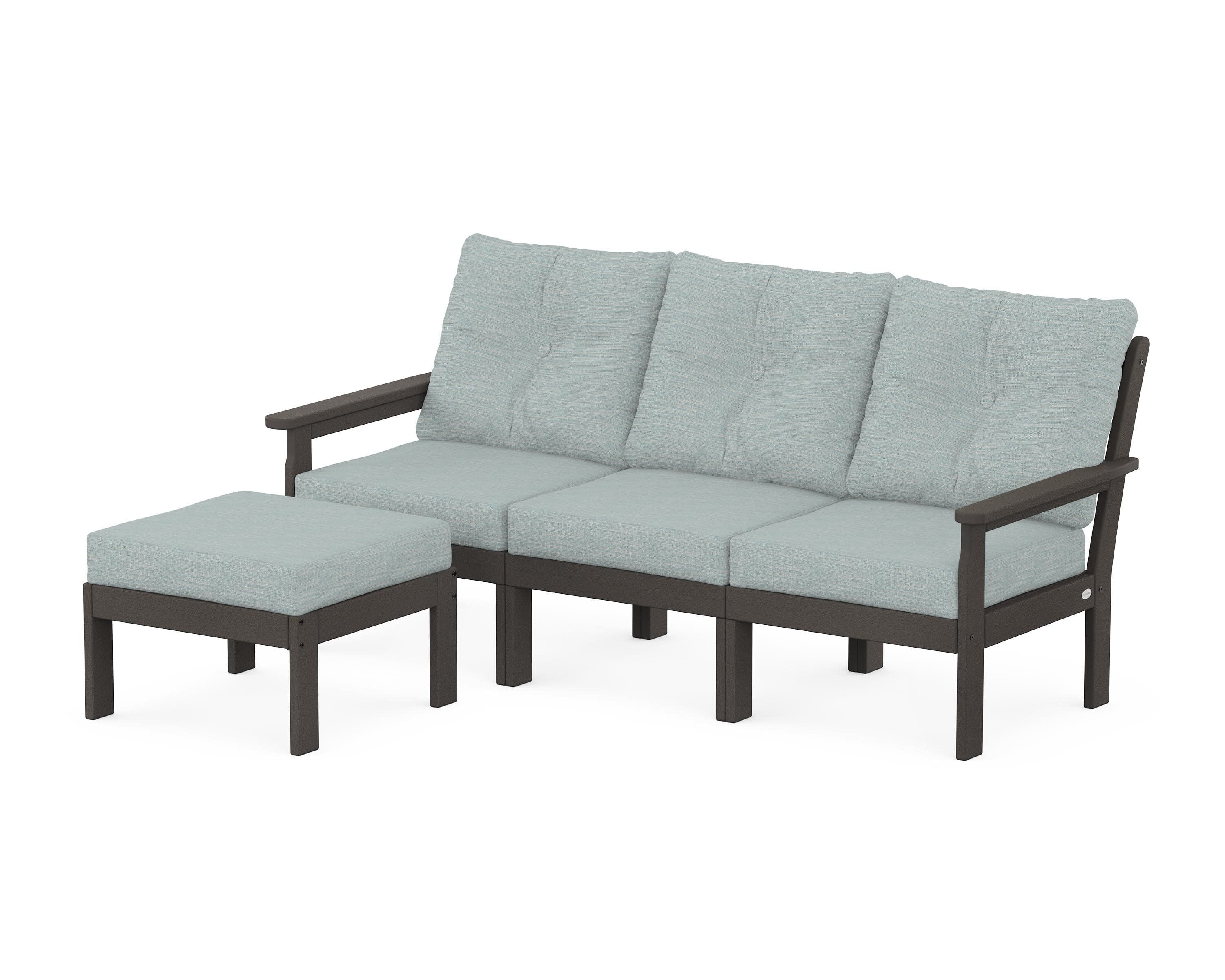 Vineyard 4-Piece Sectional with Ottoman in Vintage Coffee / Soothe Mist