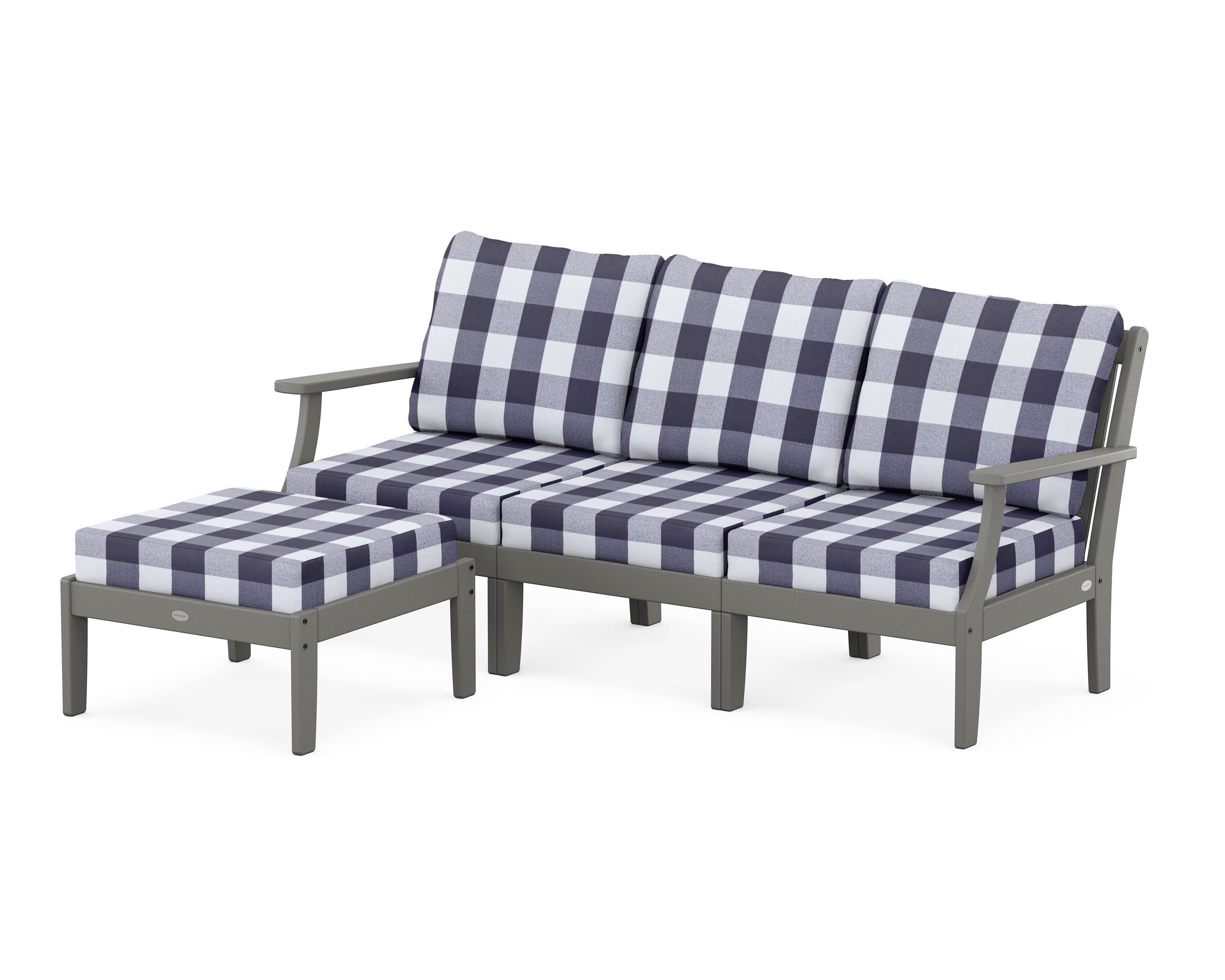 Braxton Modular 4-Piece Deep Seating Set with Ottoman in Slate Grey / Buffalo Plaid Navy