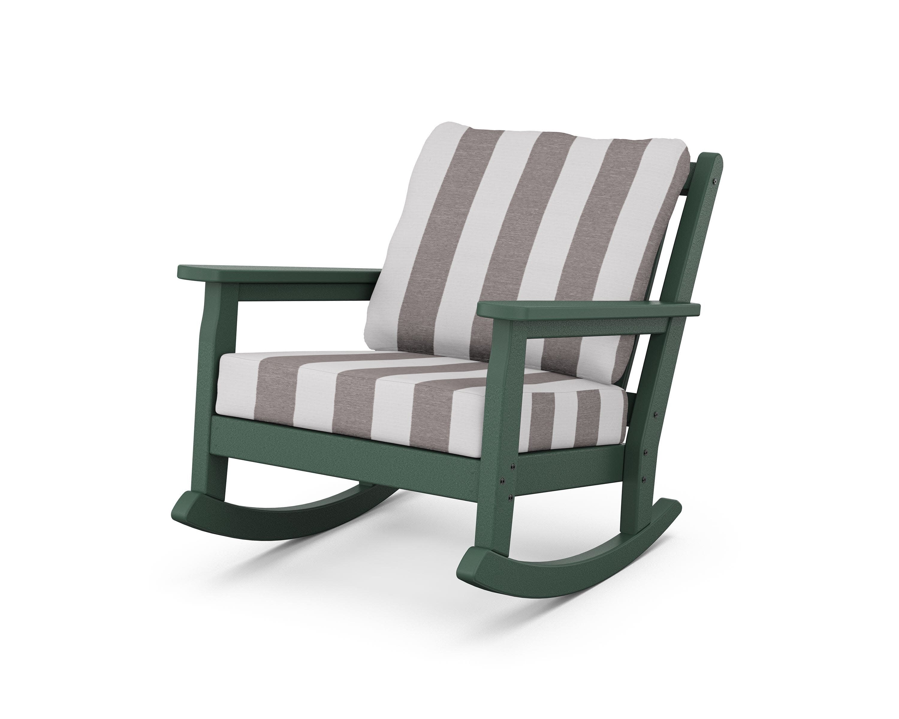 Chippendale Deep Seating Rocking Chair in Green / Cabana Stripe Grey Mist