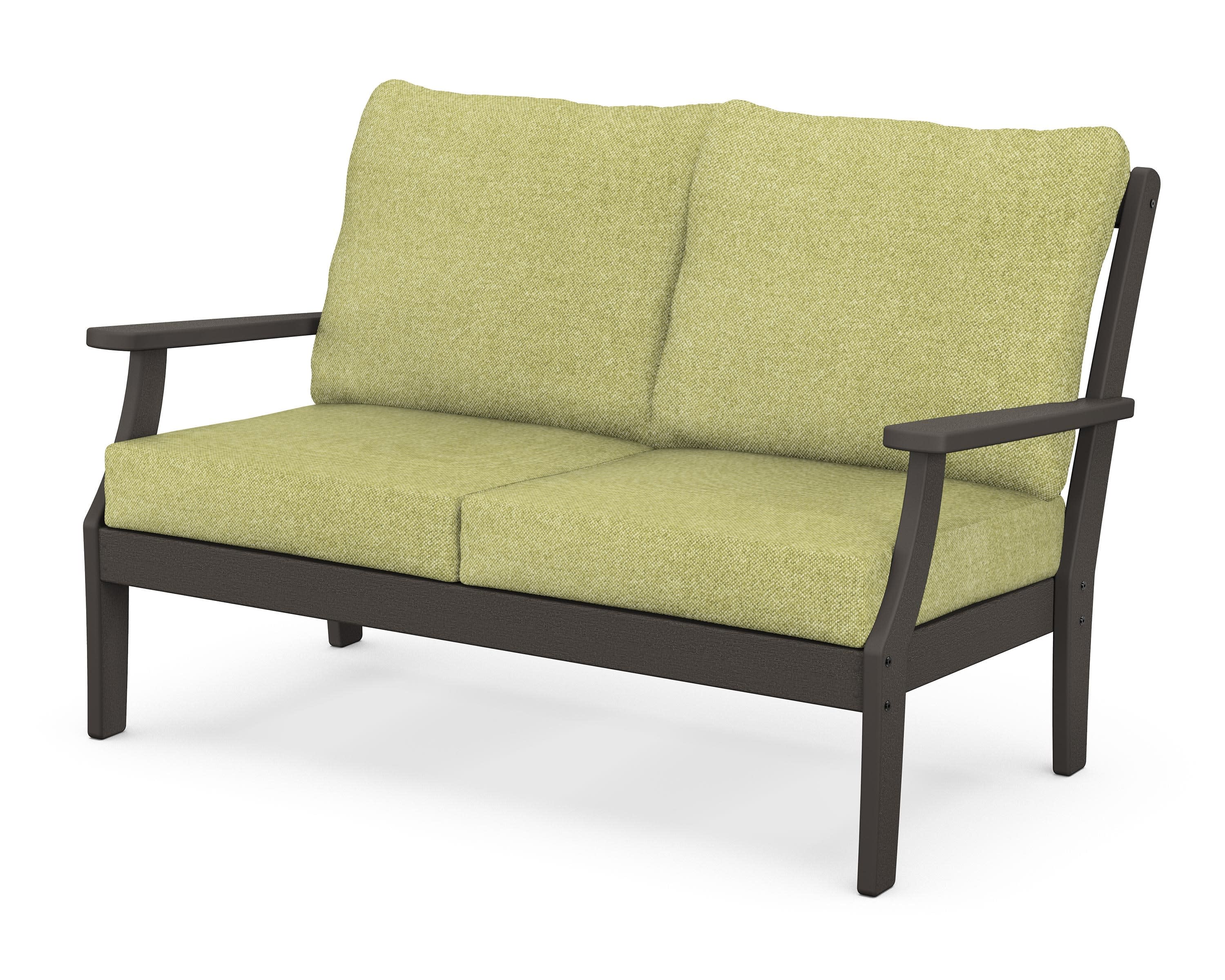 Braxton Deep Seating Loveseat in Vintage Coffee / Chartreuse Boucle