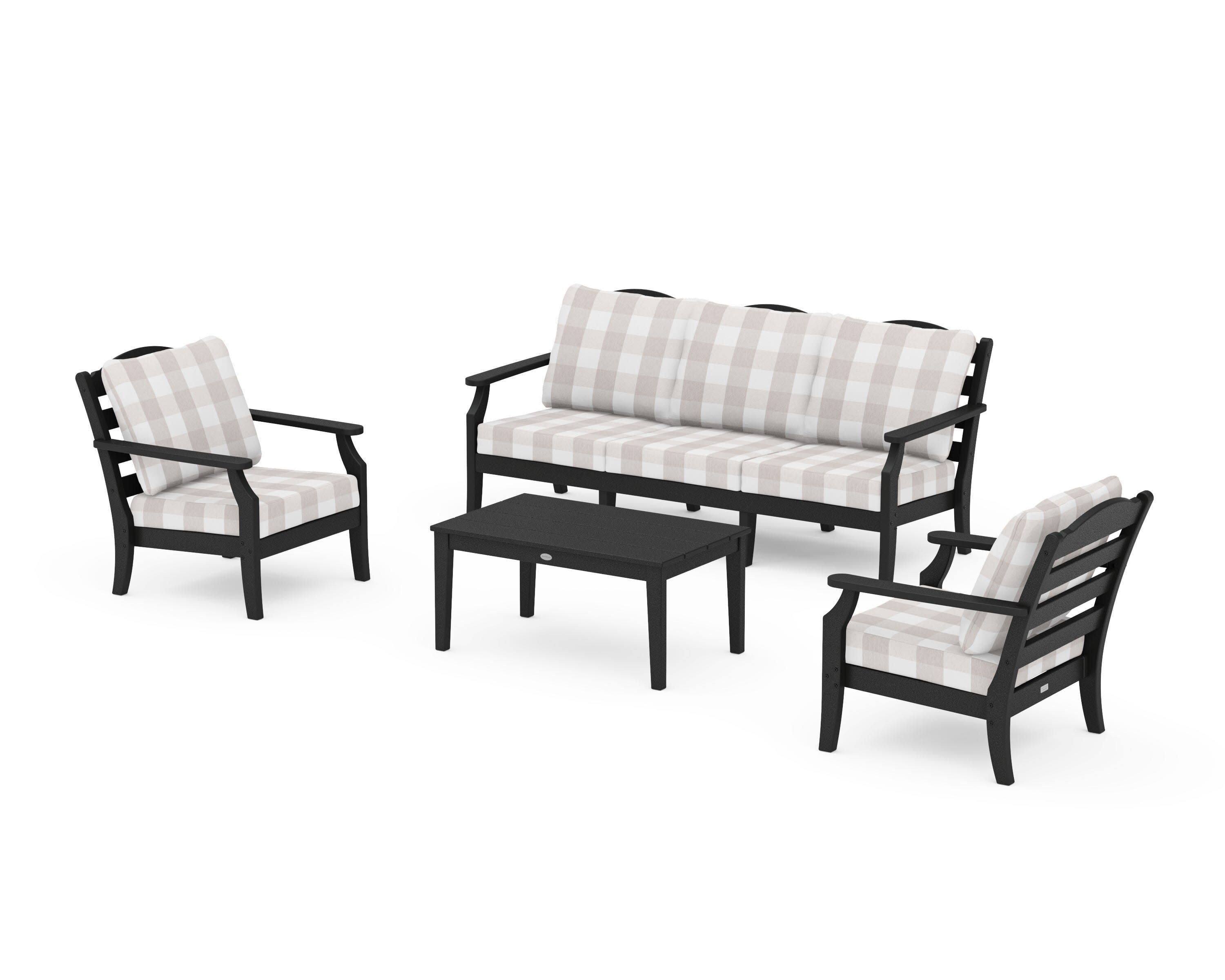 Savannah 4-Piece Deep Seating Set with Sofa in Black / Buffalo Plaid Dune Burlap