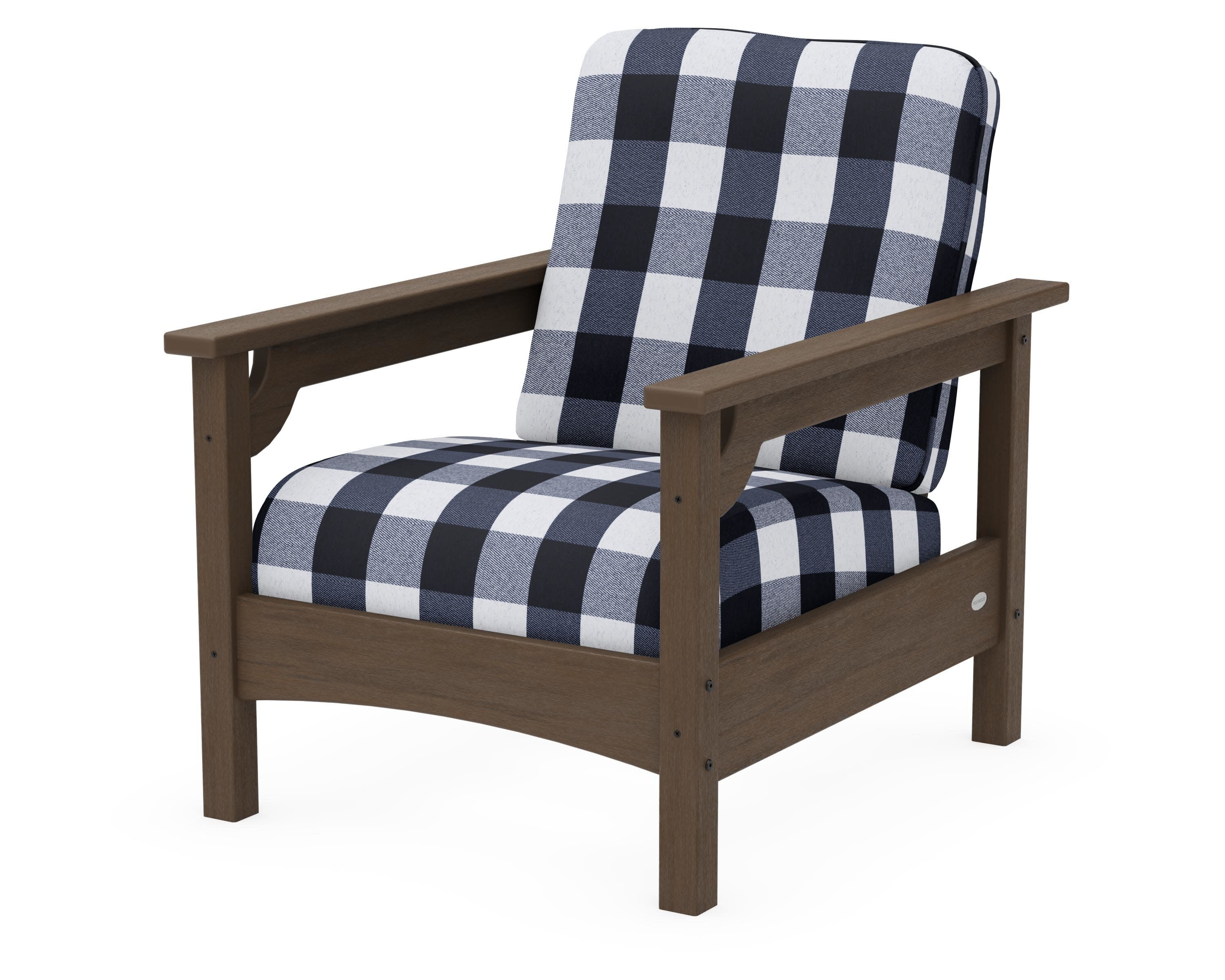Club Chair in Kona / Buffalo Plaid Marine Indigo