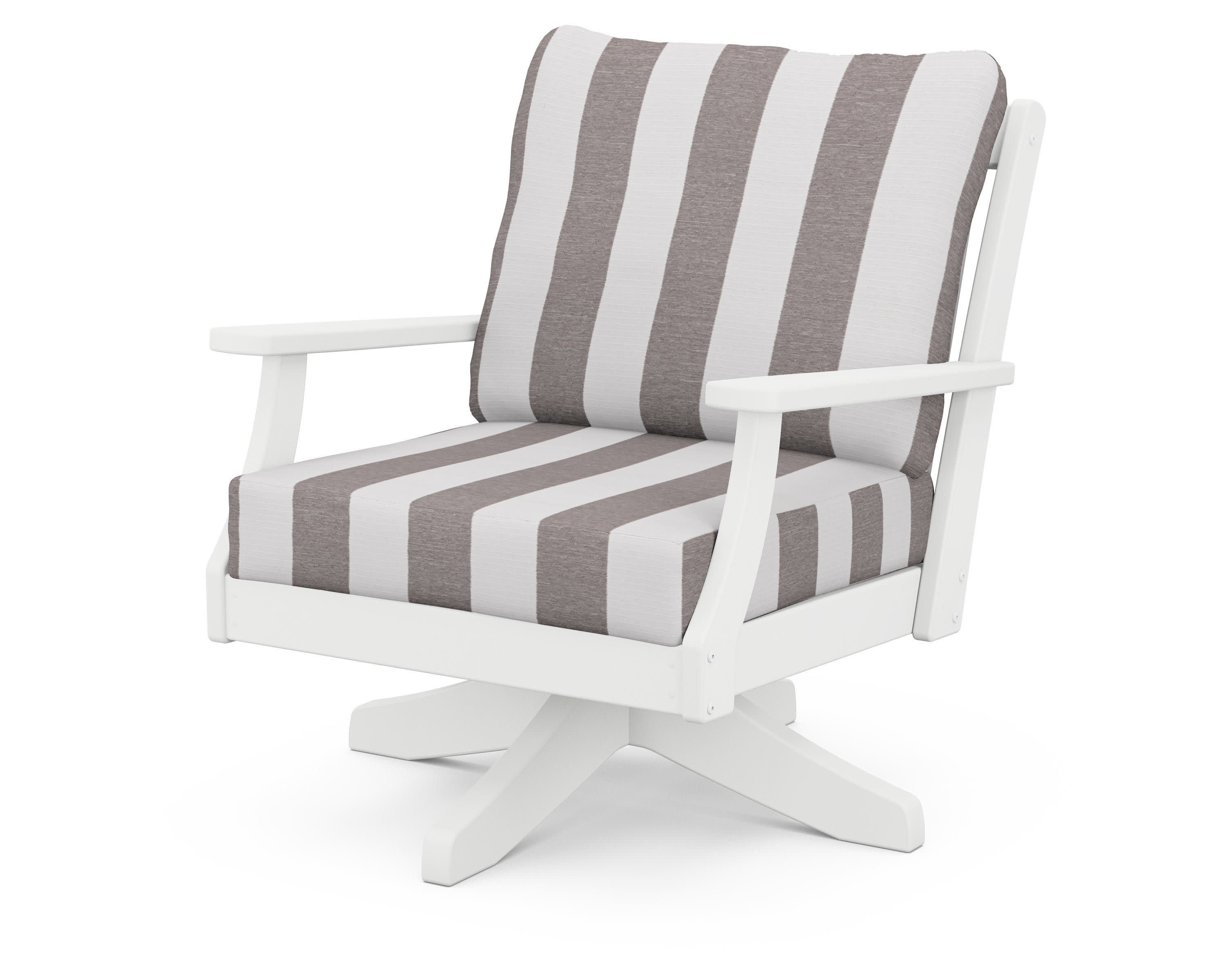 Braxton Deep Seating Swivel Chair in White / Cabana Stripe Grey Mist