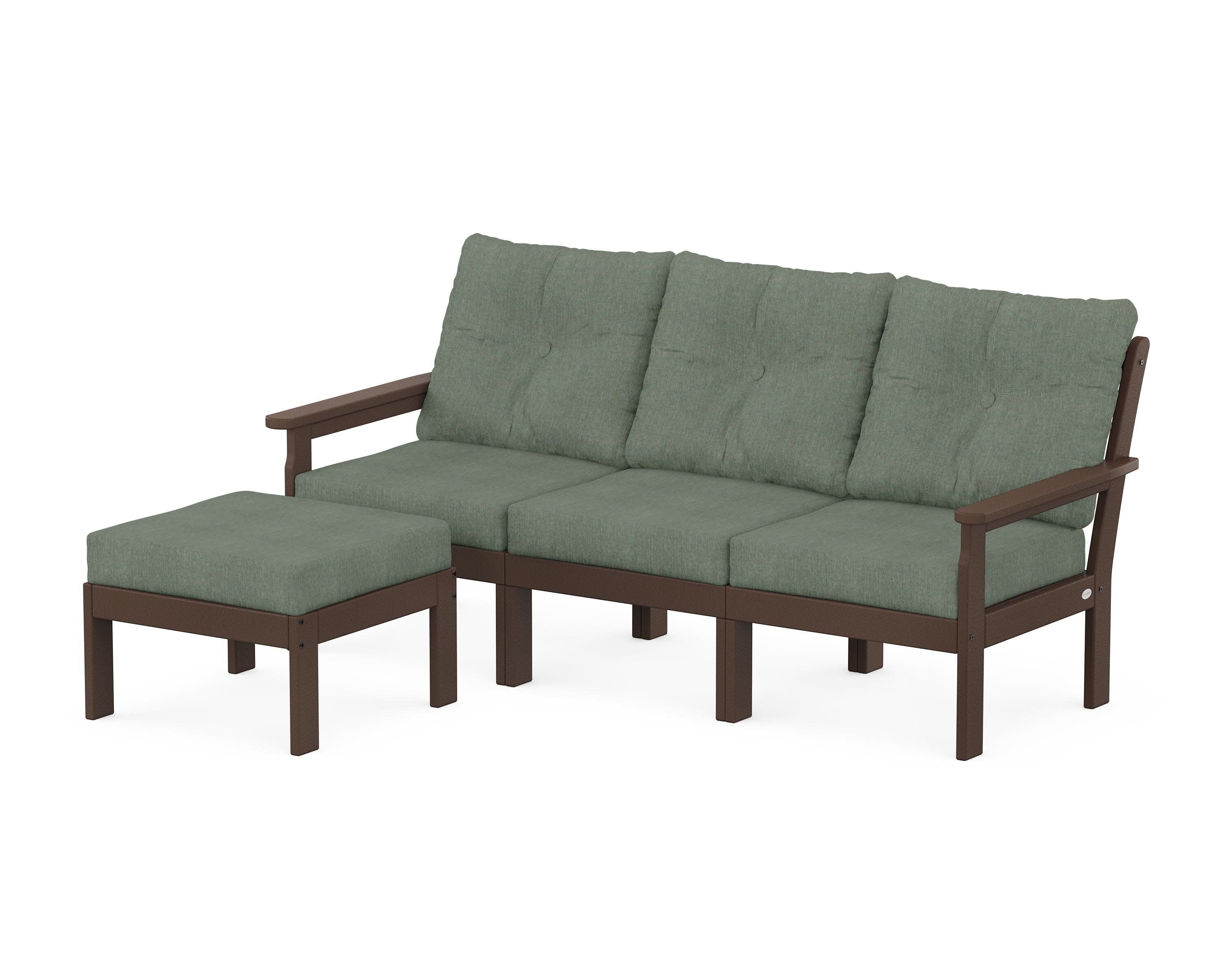 Vineyard 4-Piece Sectional with Ottoman in Mahogany / Cast Sage