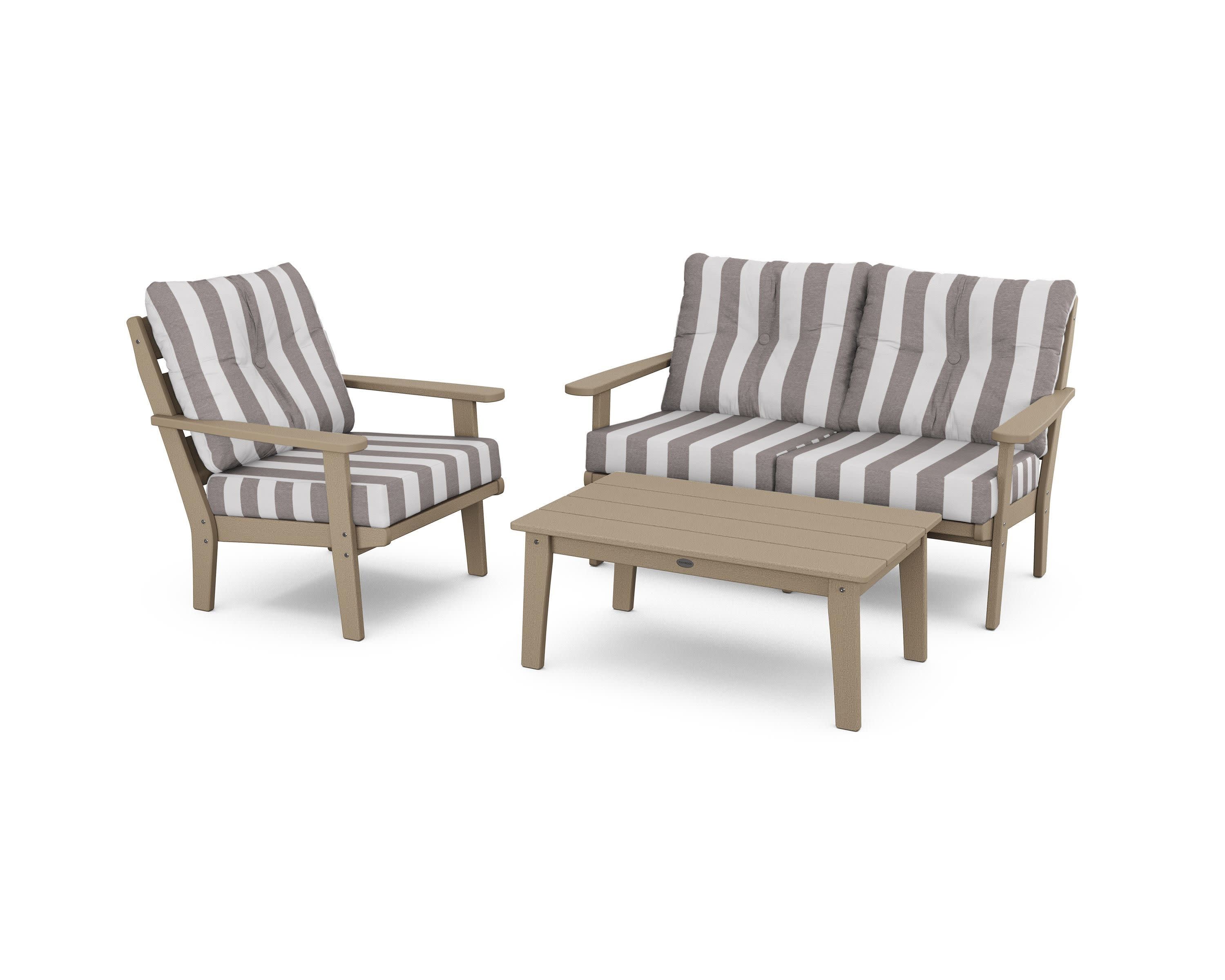 Lakeside 3-Piece Deep Seating Set in Vintage Sahara / Cabana Stripe Grey Mist