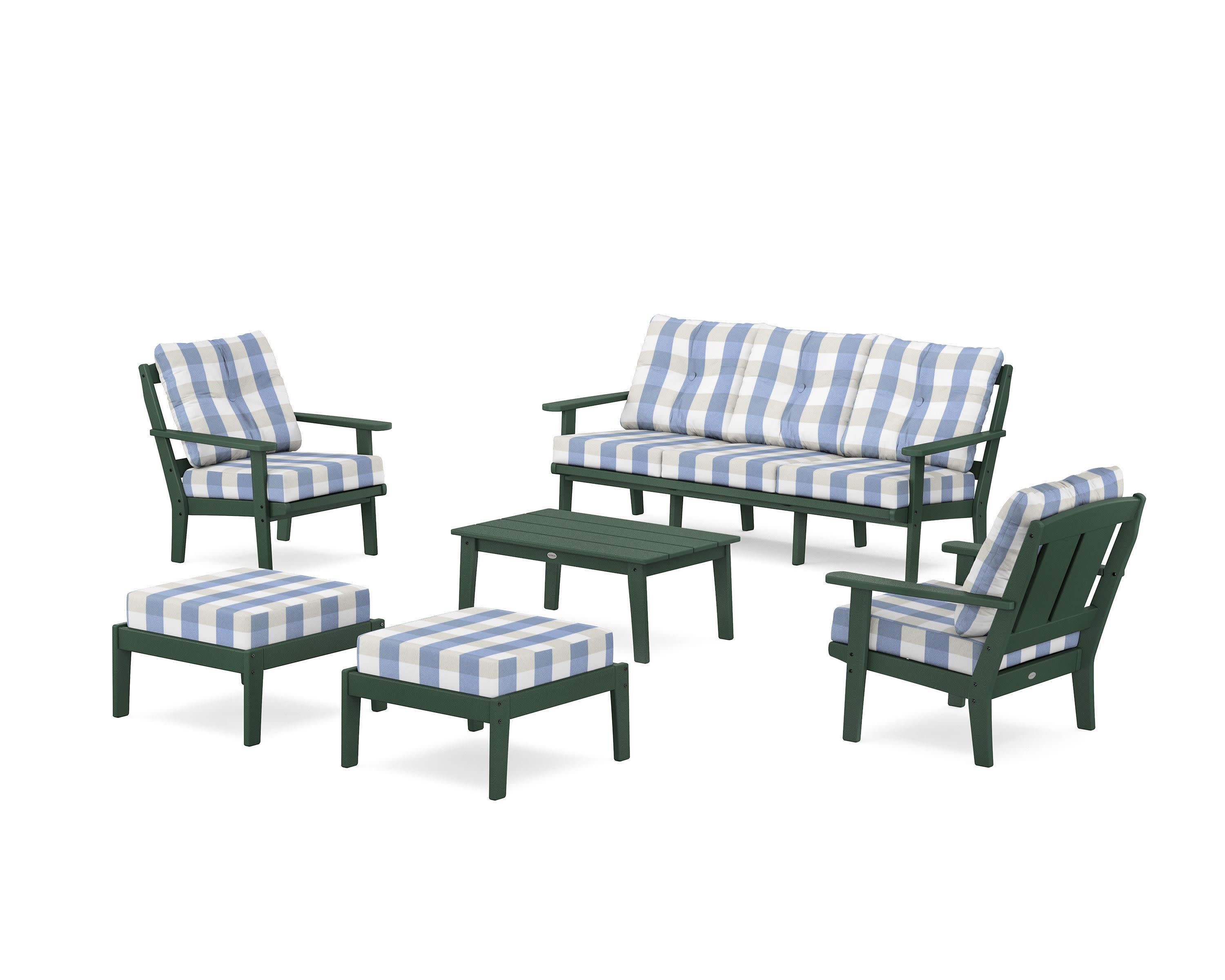 Mission 6-Piece Lounge Sofa Set in Green / Buffalo Plaid Sky Blue