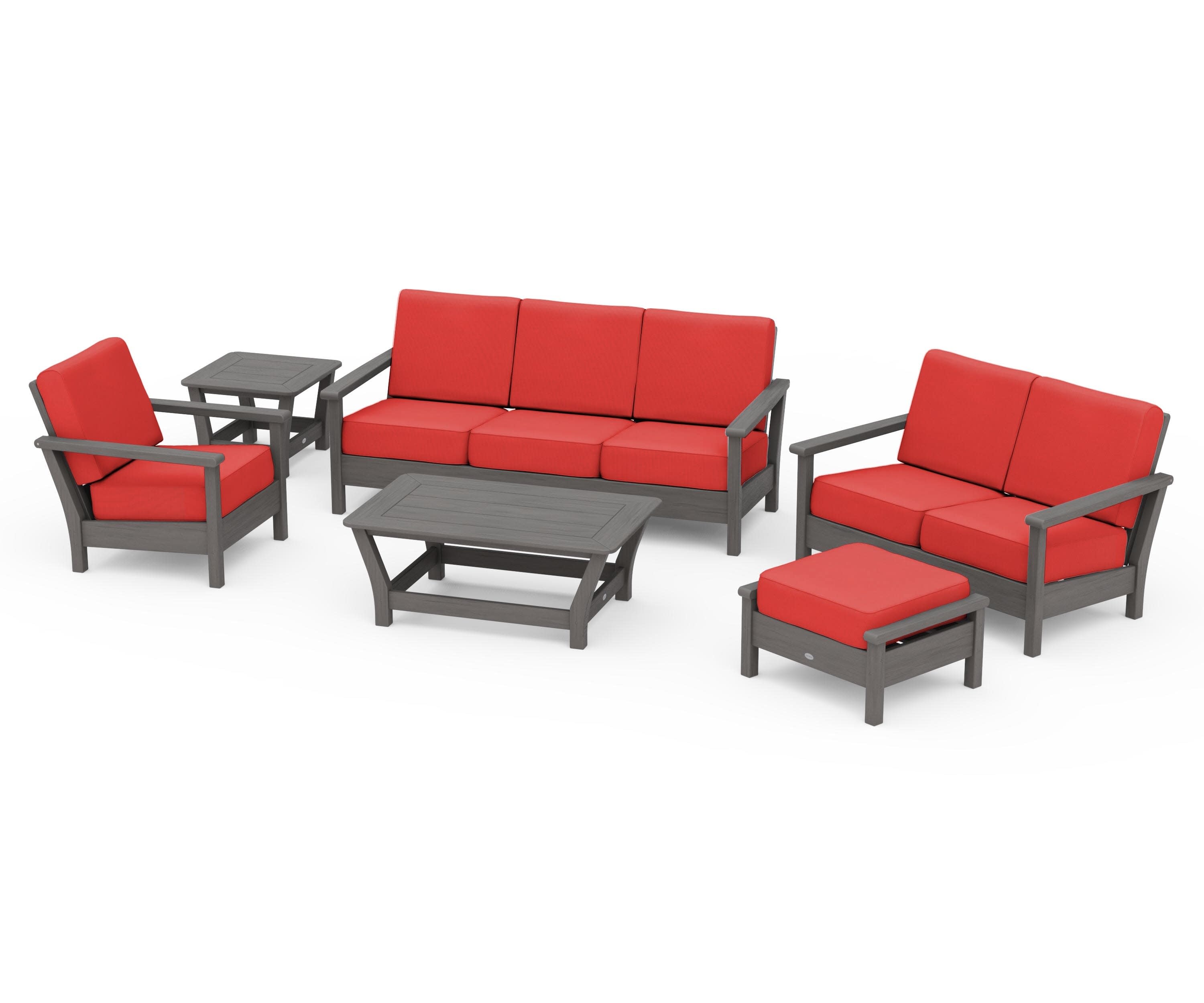 Harbour 6-Piece Outdoor Living Set in Driftwood / Crimson Linen