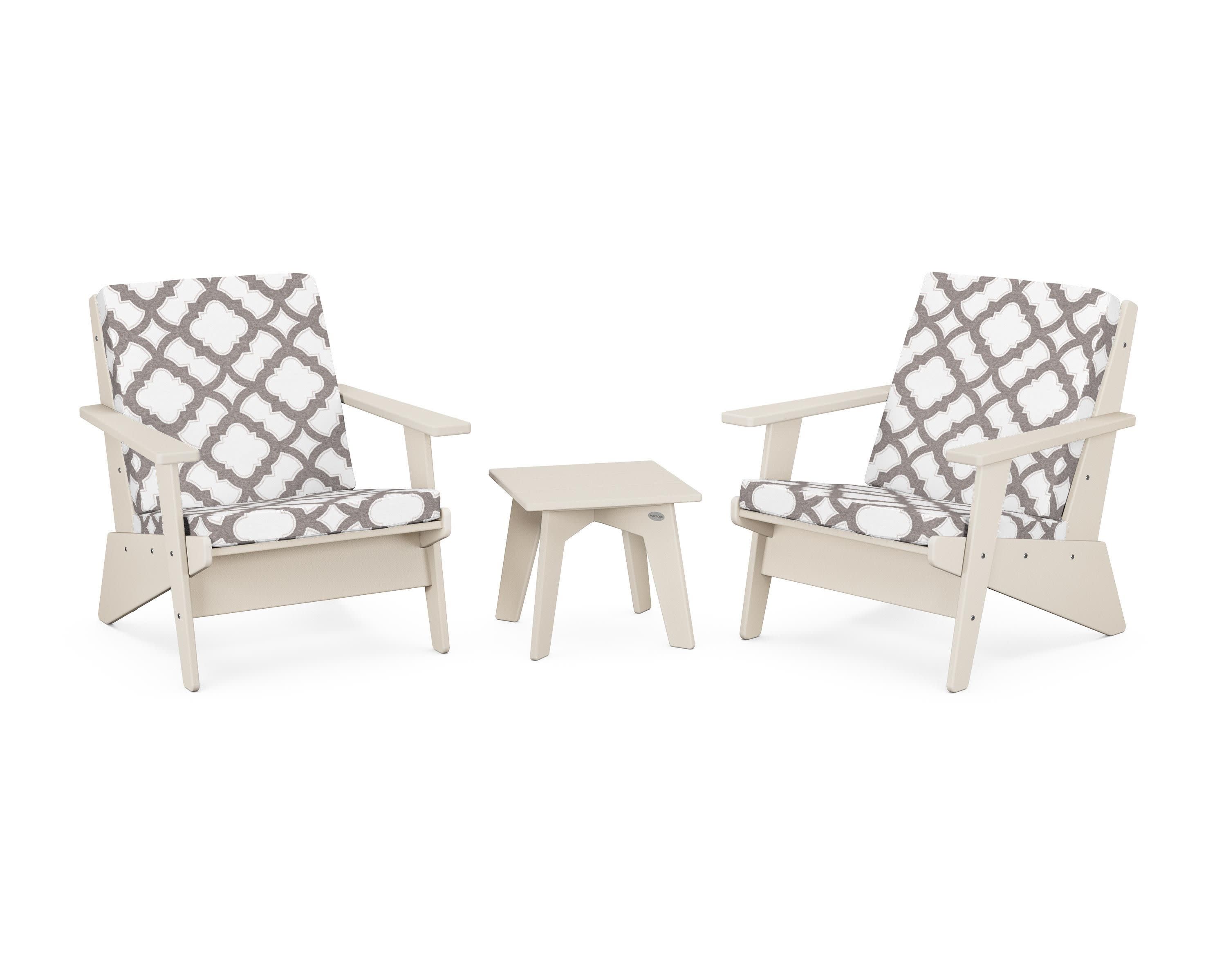 Riviera Modern Lounge 3-Piece Set in Sand / Trellis Grey Mist