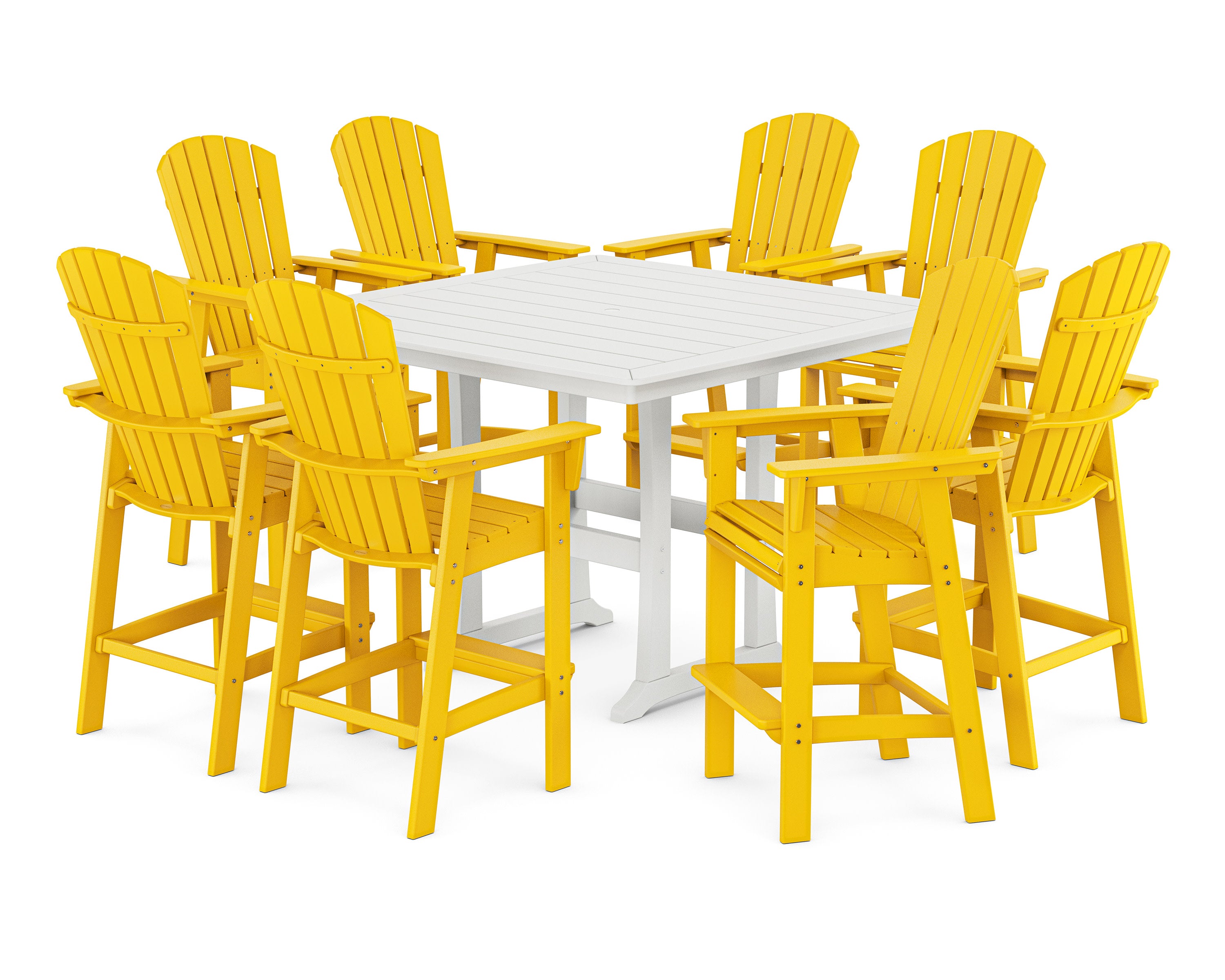 Nautical Curveback Adirondack 9-Piece Trestle Bar Set in Lemon / White