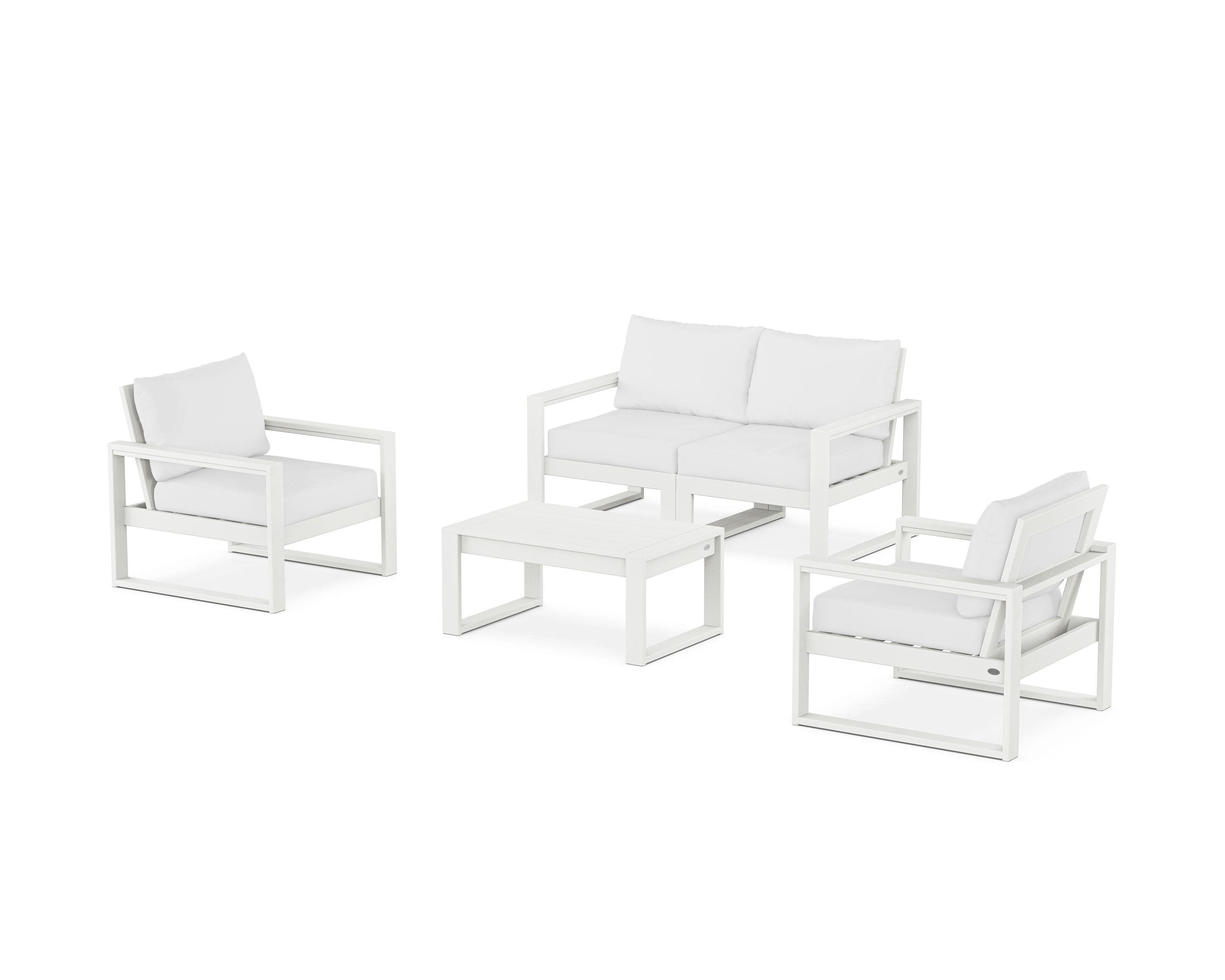 EDGE Sectional 4-Piece Deep Seating Set with Loveseat in Vintage White / Natural