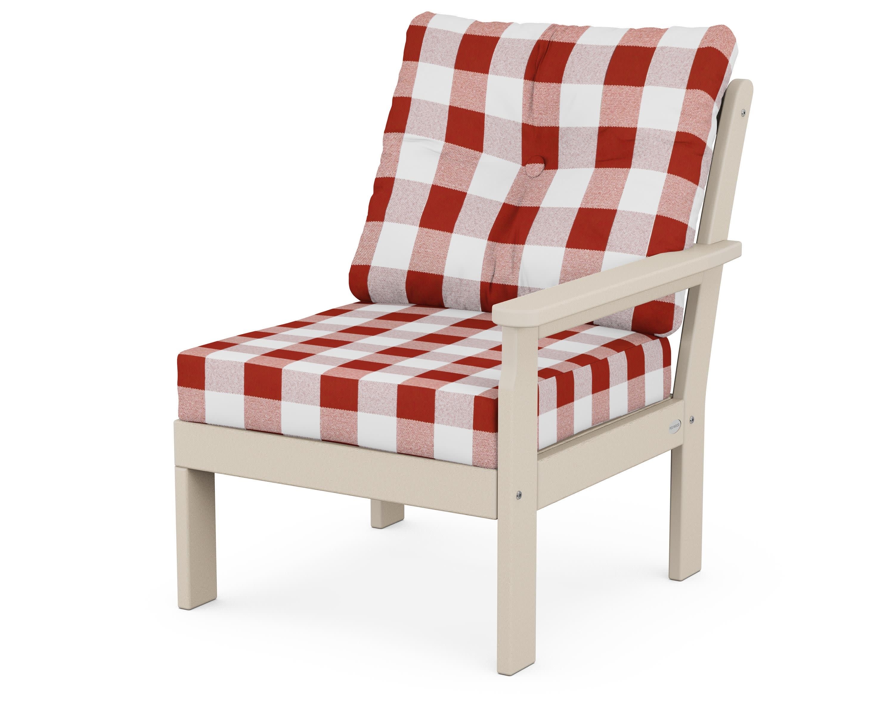Vineyard Modular Right Arm Chair in Sand / Buffalo Plaid Crimson
