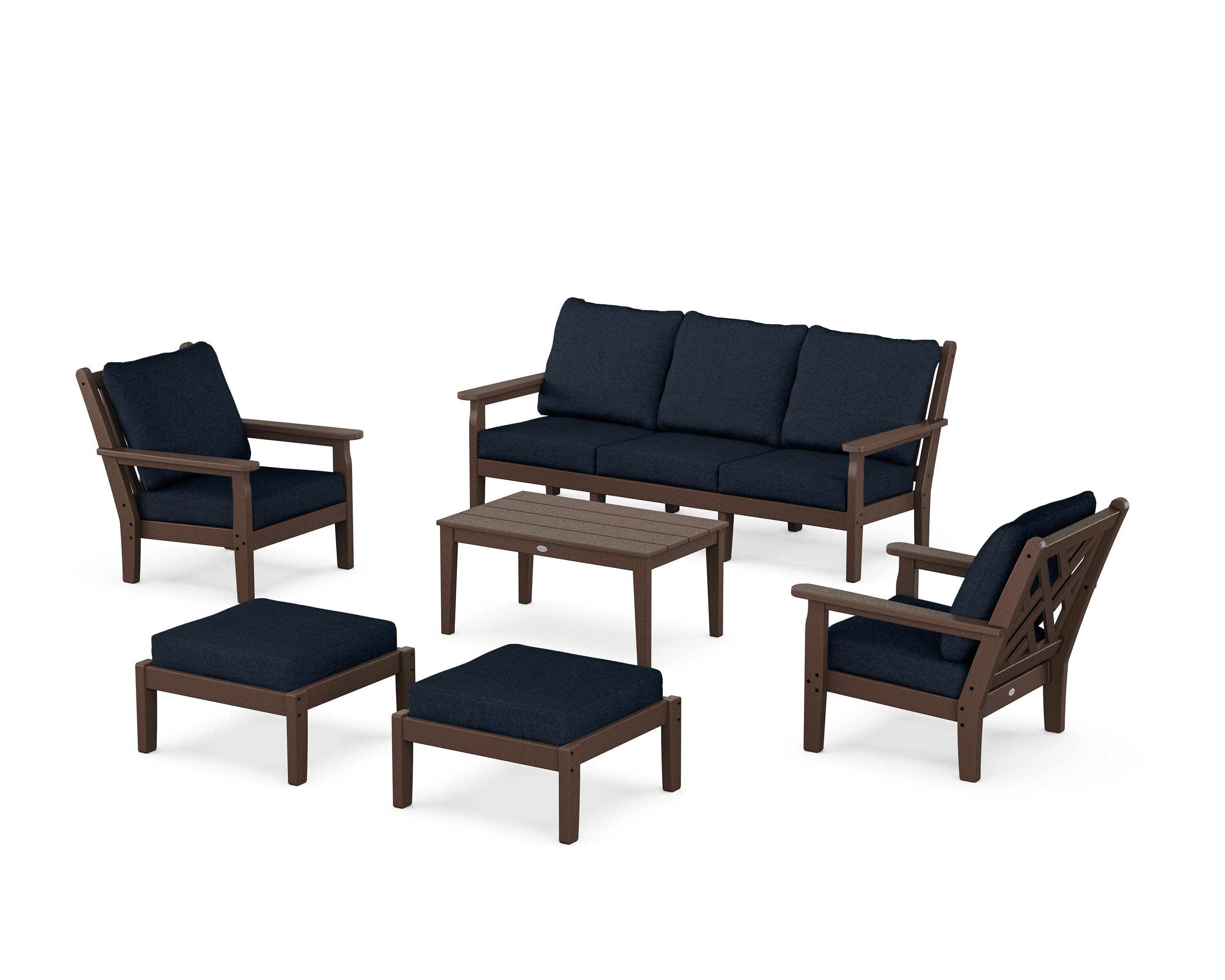 Chippendale 6-Piece Lounge Sofa Set in Mahogany / Marine Indigo