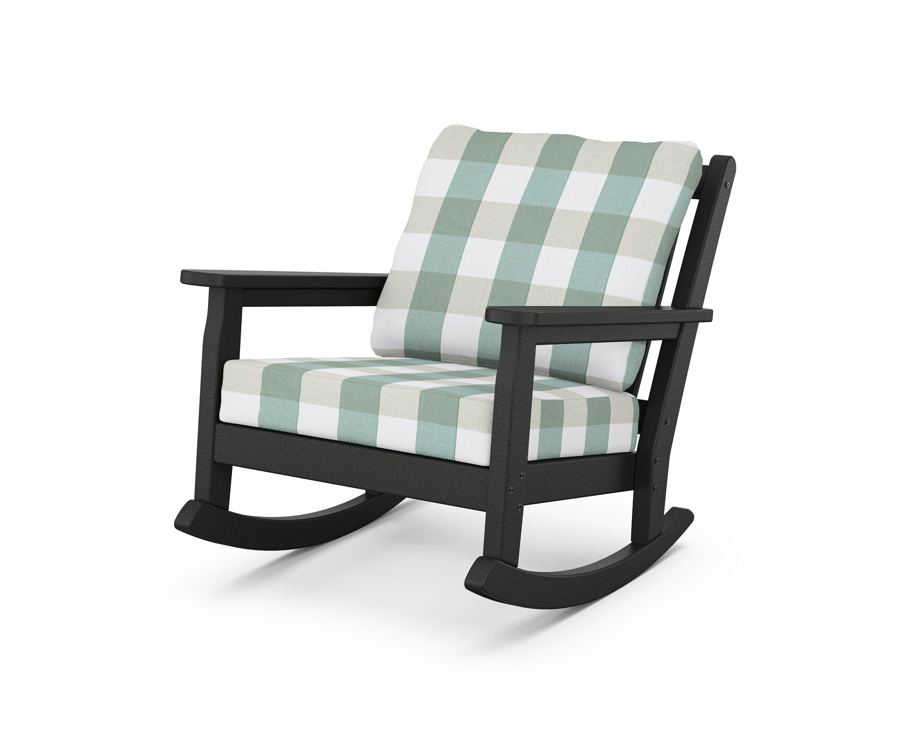 Chippendale Deep Seating Rocking Chair in Black / Buffalo Plaid Glacier Spa