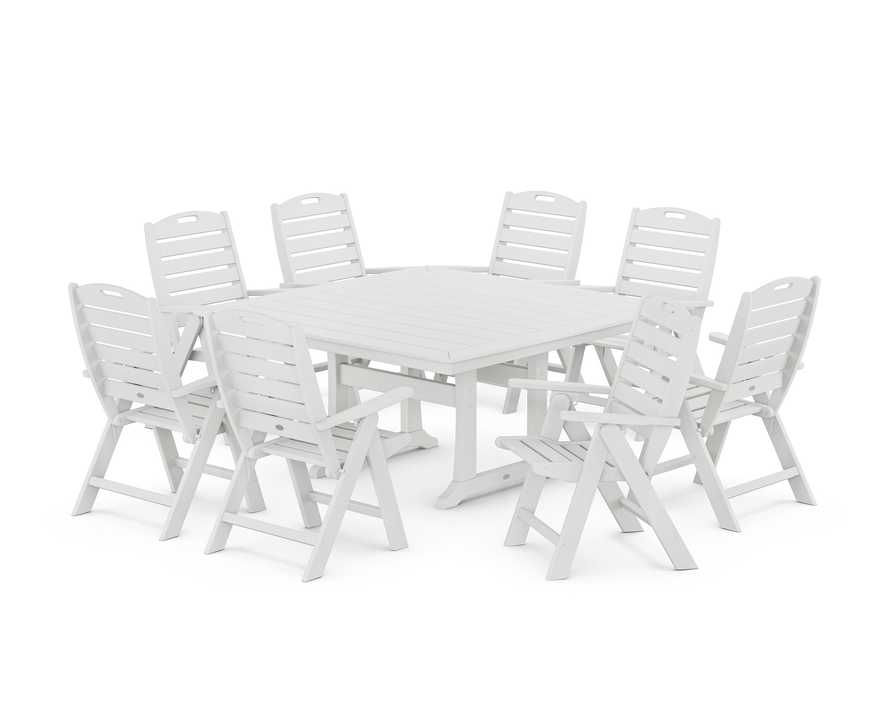 Nautical Highback 9-Piece Square Dining Set with Trestle Legs in White
