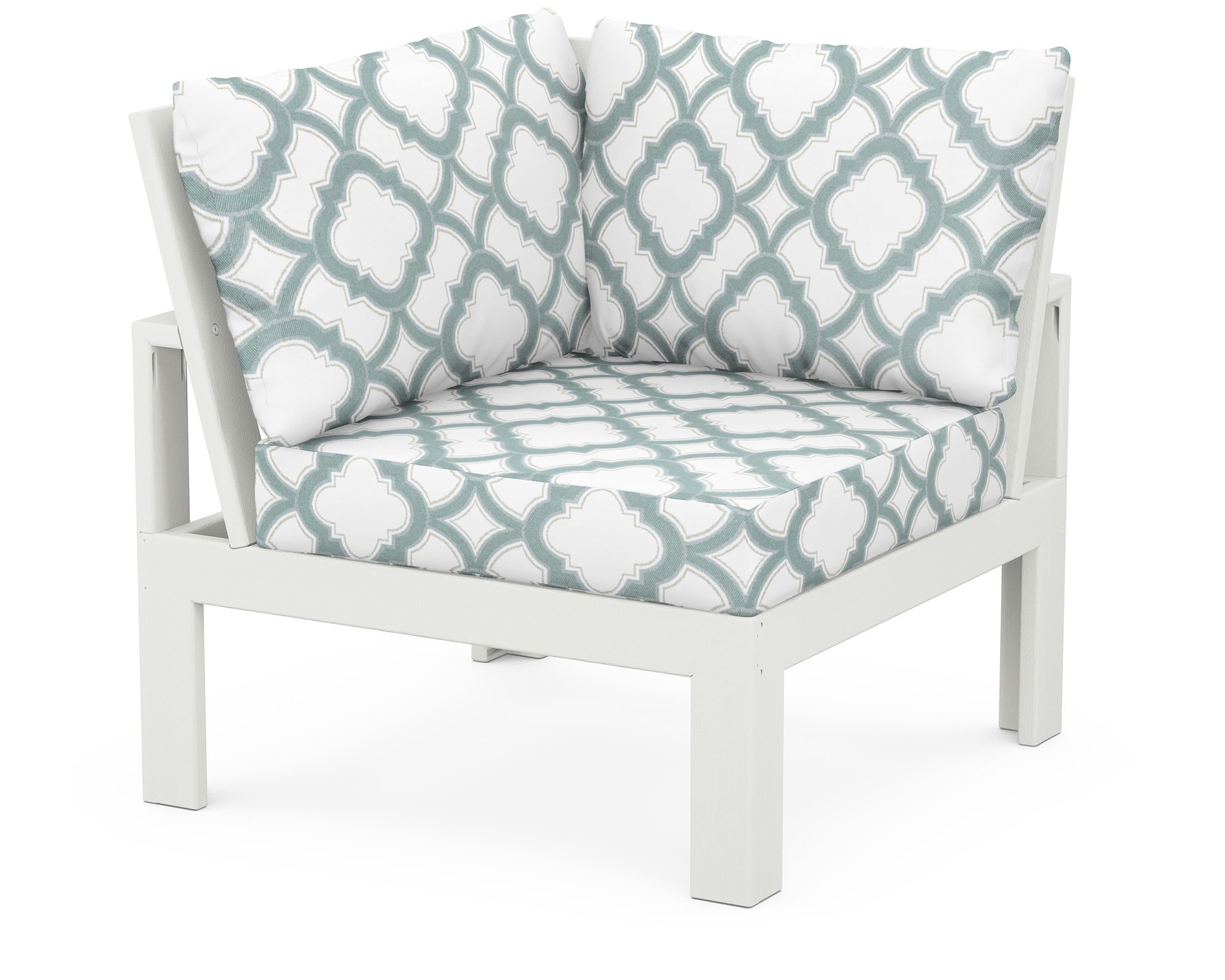 Modular Corner Chair in Vintage White / Trellis Glacier Spa