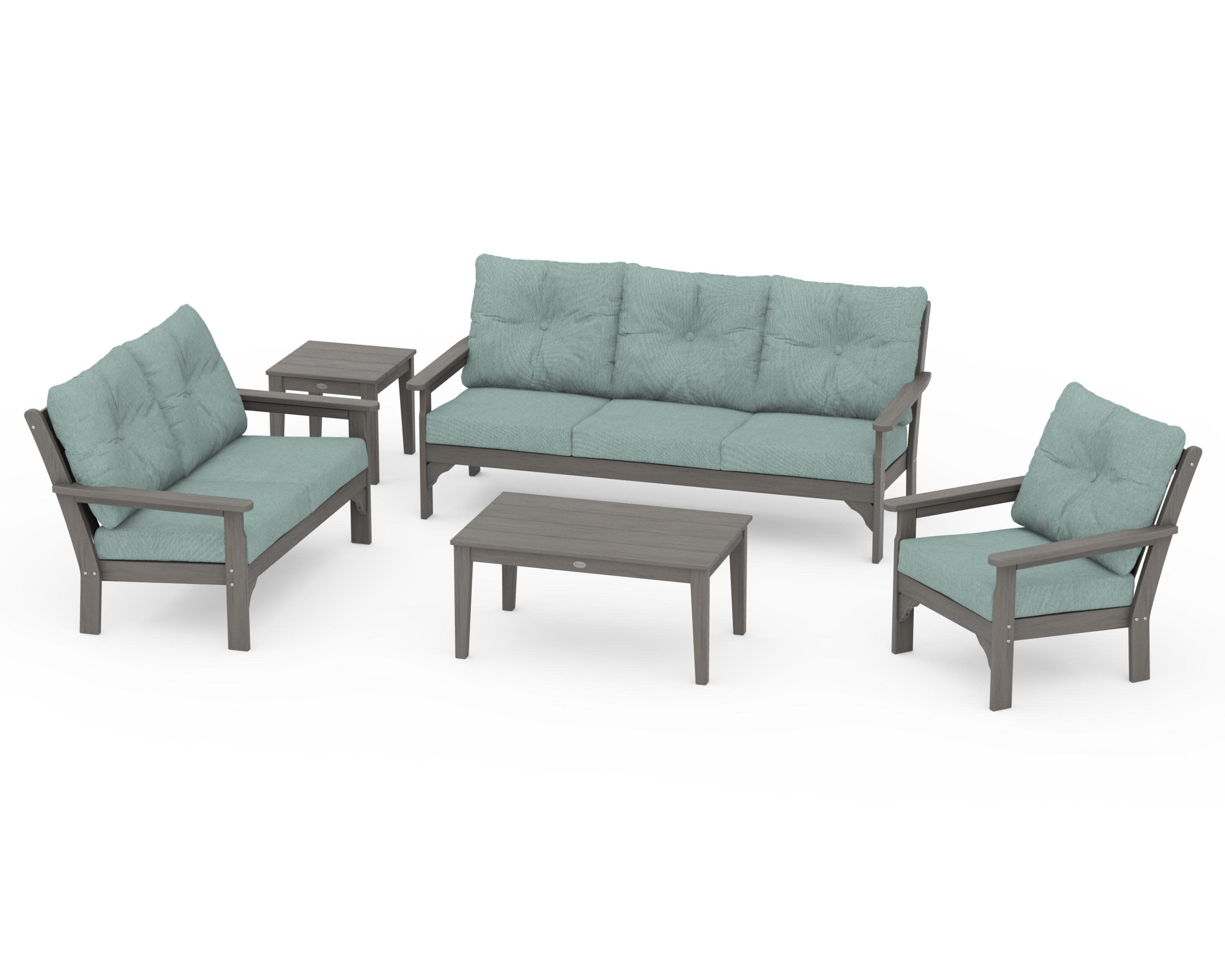 Vineyard 5 Piece Deep Seating Set in Driftwood / Glacier Spa