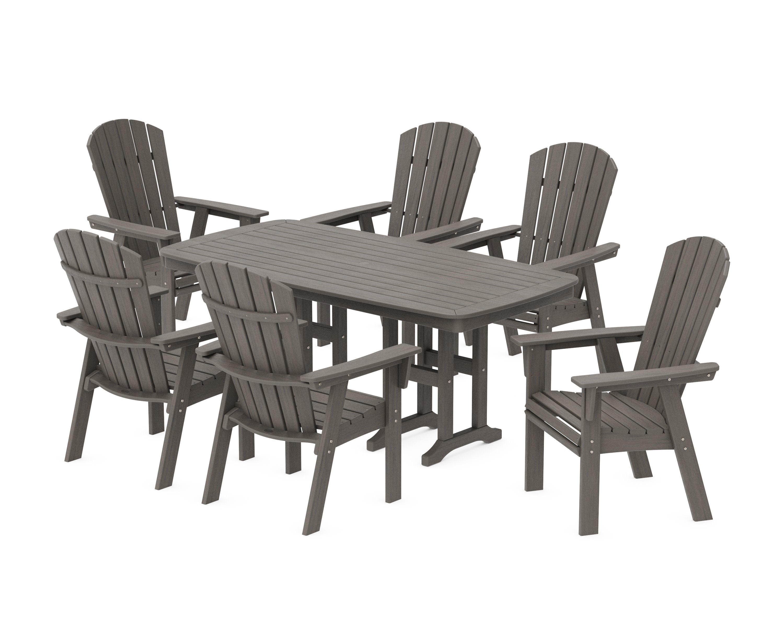 Nautical Curveback Adirondack 7-Piece Dining Set in Driftwood
