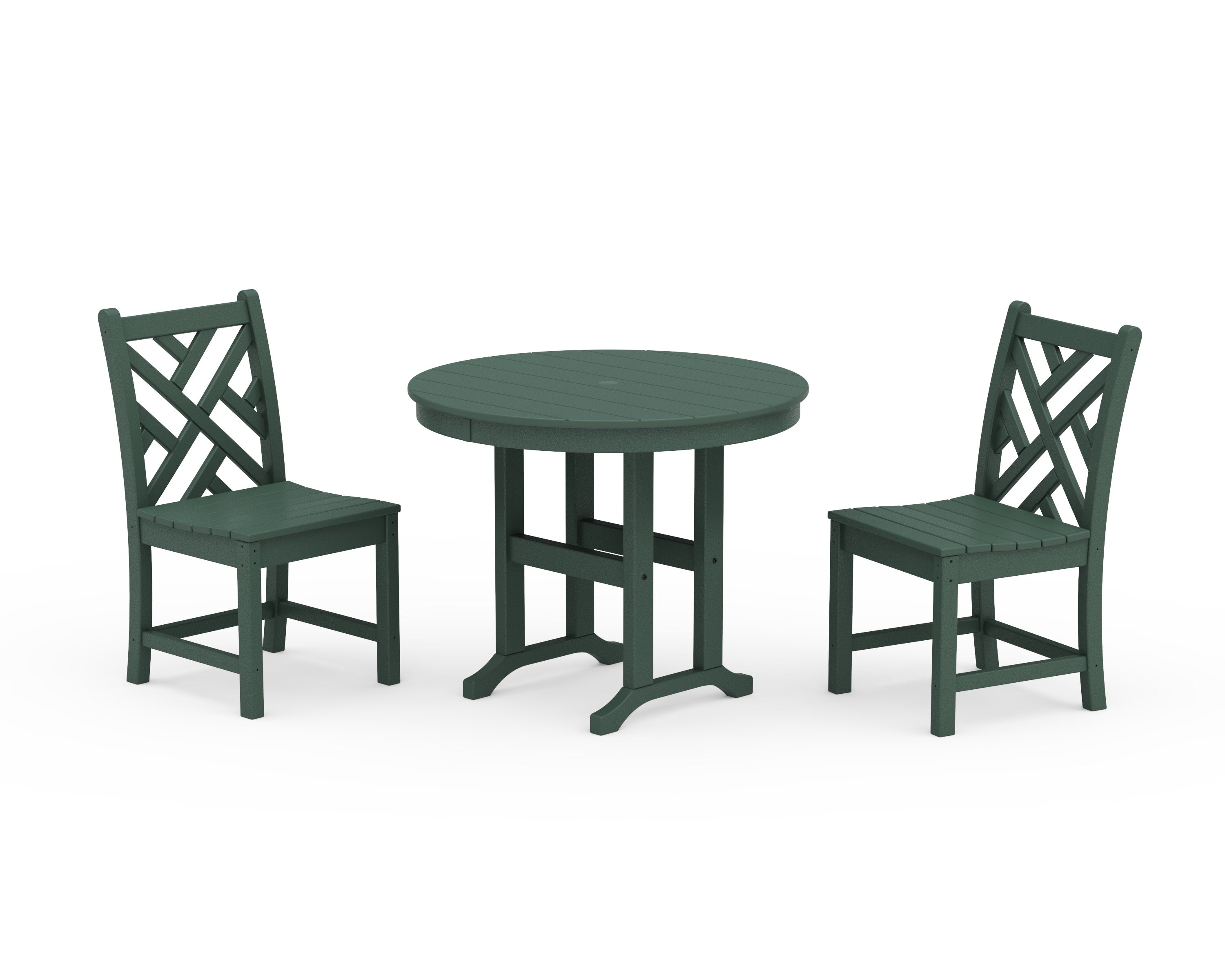 Chippendale Side Chair 3-Piece Round Dining Set in Green