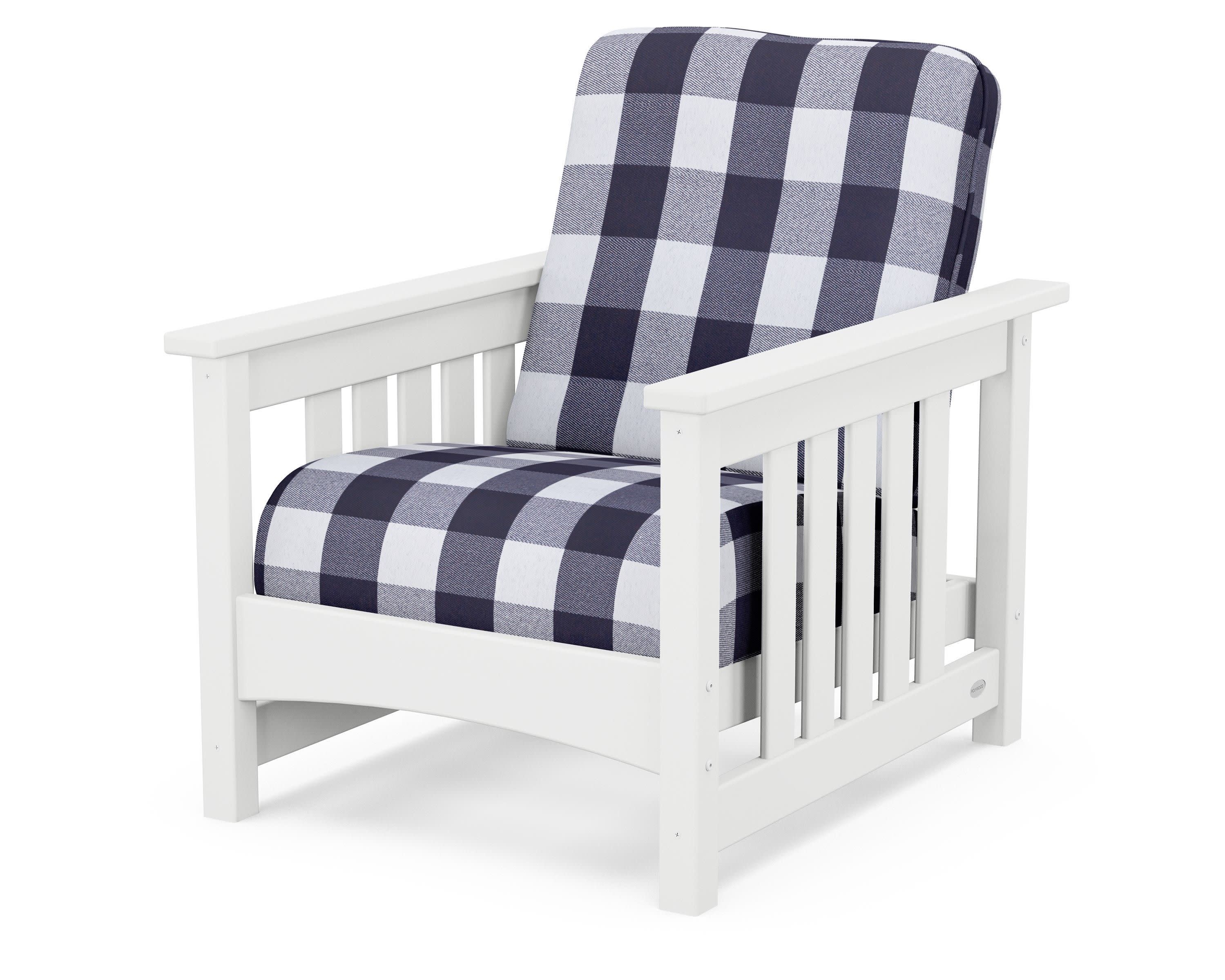 Club Mission Chair in White / Buffalo Plaid Navy
