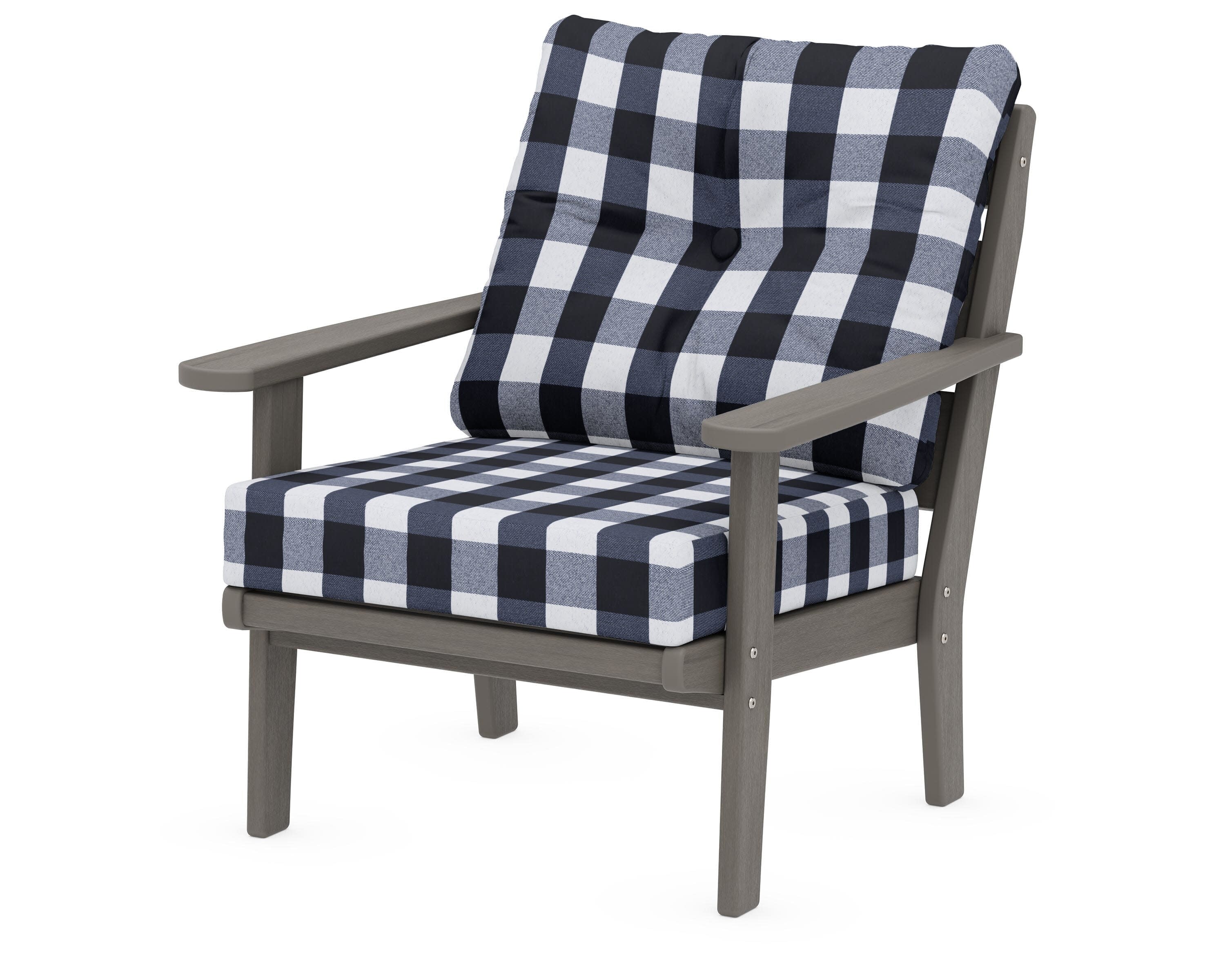 Lakeside Deep Seating Chair in Driftwood / Buffalo Plaid Marine Indigo