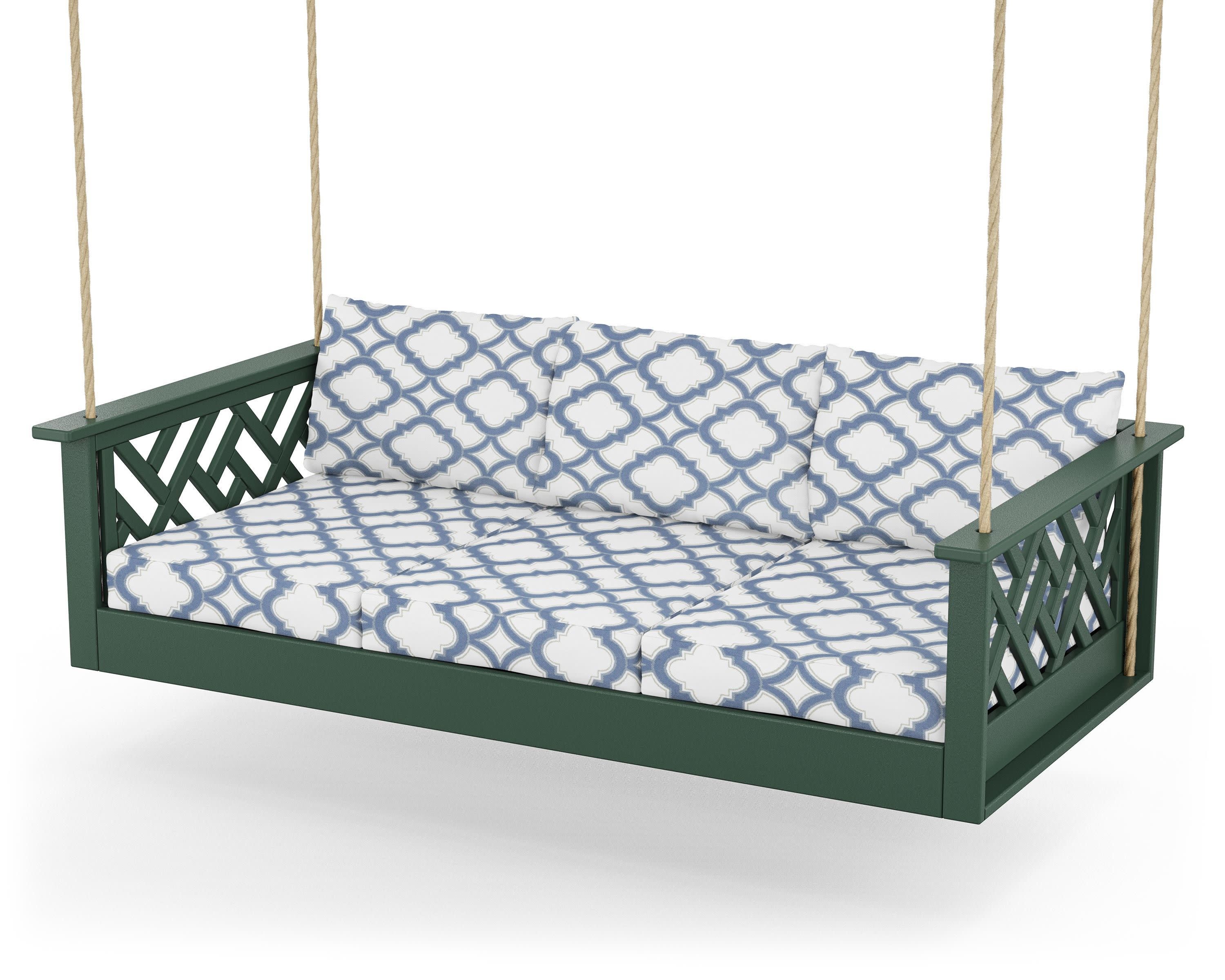 Chippendale Daybed Swing in Green / Trellis Sky Blue
