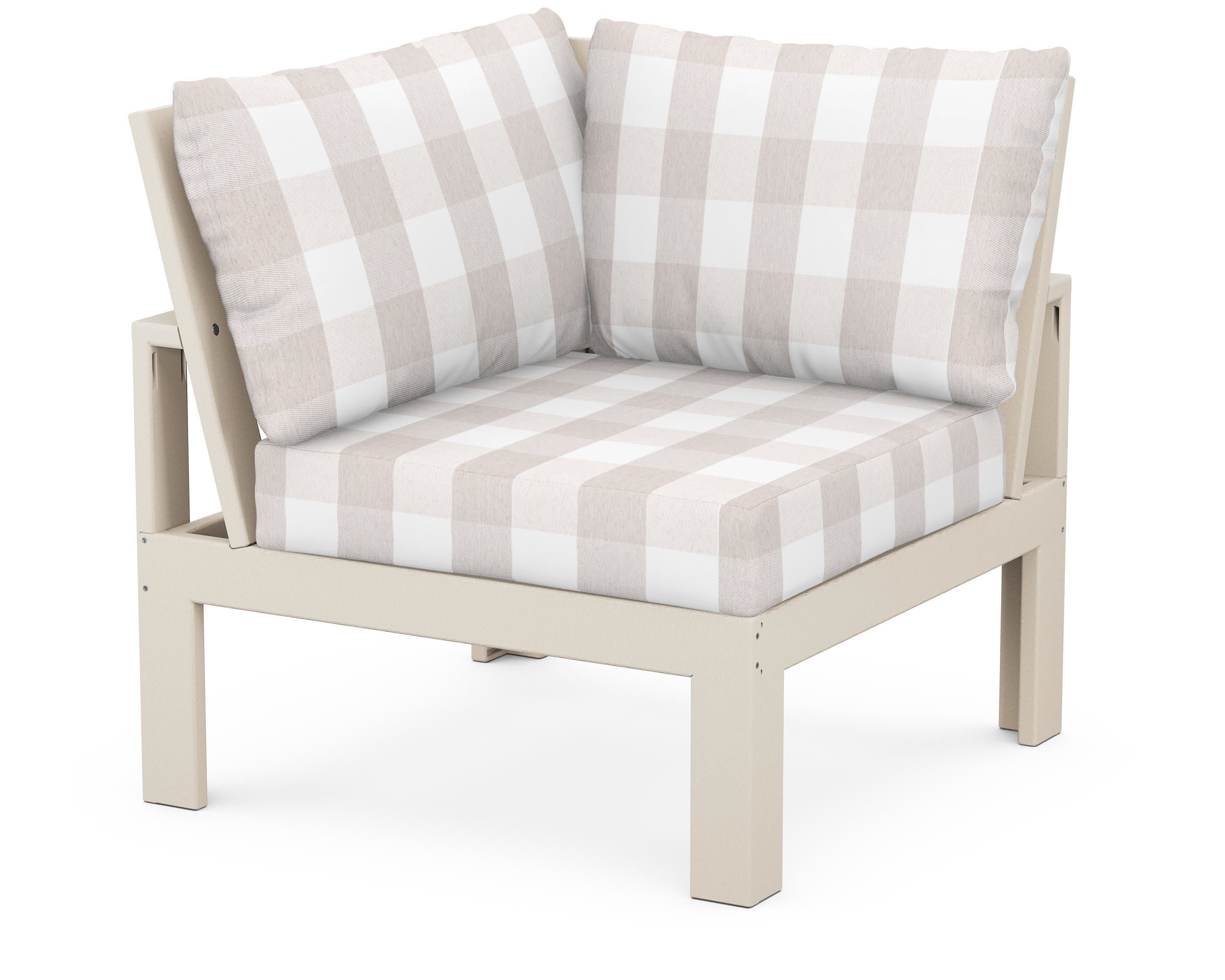 Modular Corner Chair in Sand / Buffalo Plaid Dune Burlap