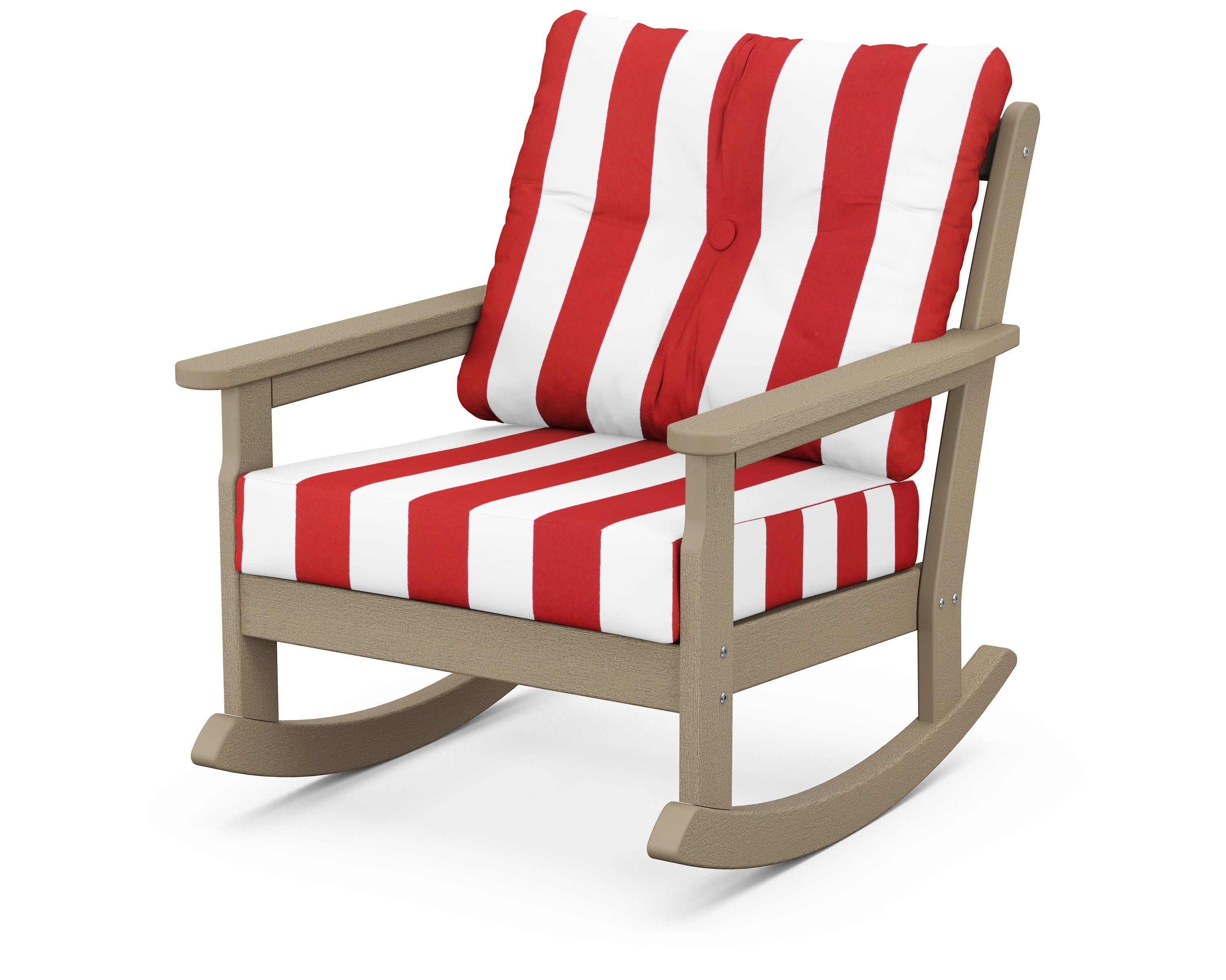 Vineyard Deep Seating Rocking Chair in Vintage Sahara / Cabana Stripe Crimson