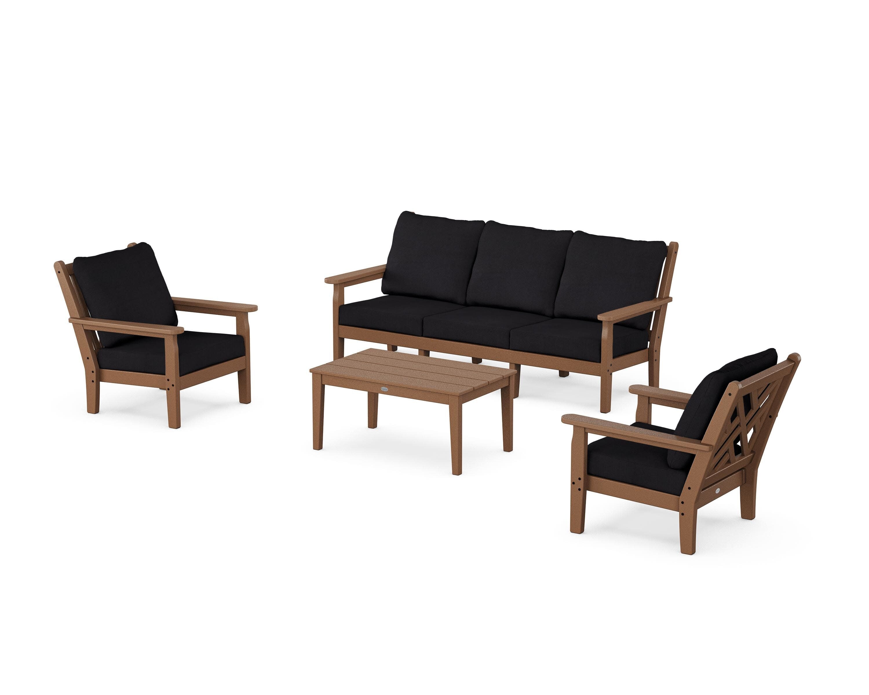 Chippendale 4-Piece Deep Seating Set with Sofa in Teak / Midnight Linen