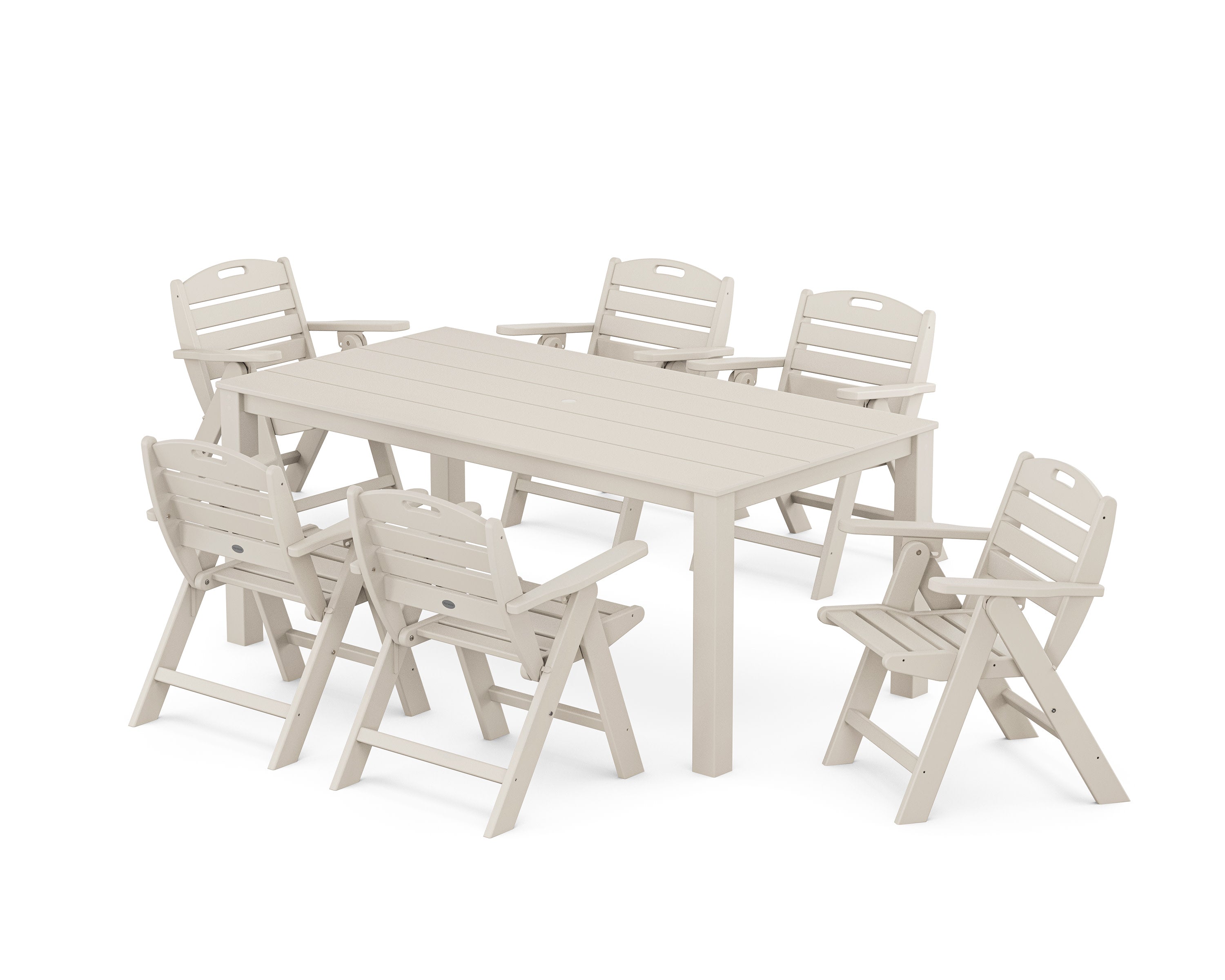Nautical Folding Lowback Chair 7-Piece Parsons Dining Set in Sand