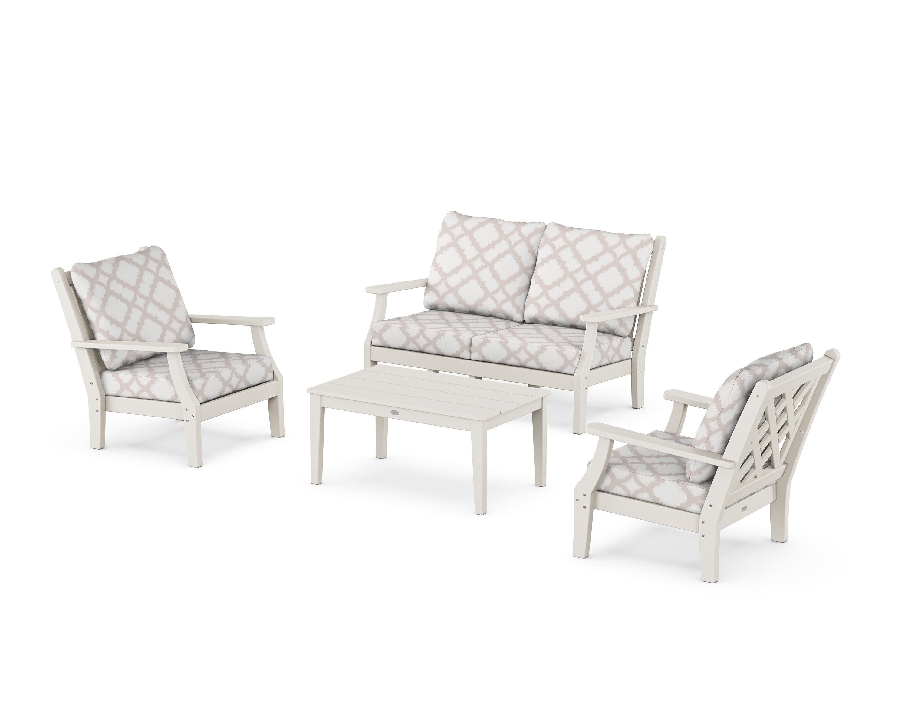 Wovendale 4-Piece Deep Seating Set with Loveseat in Sand / Trellis Dune Burlap