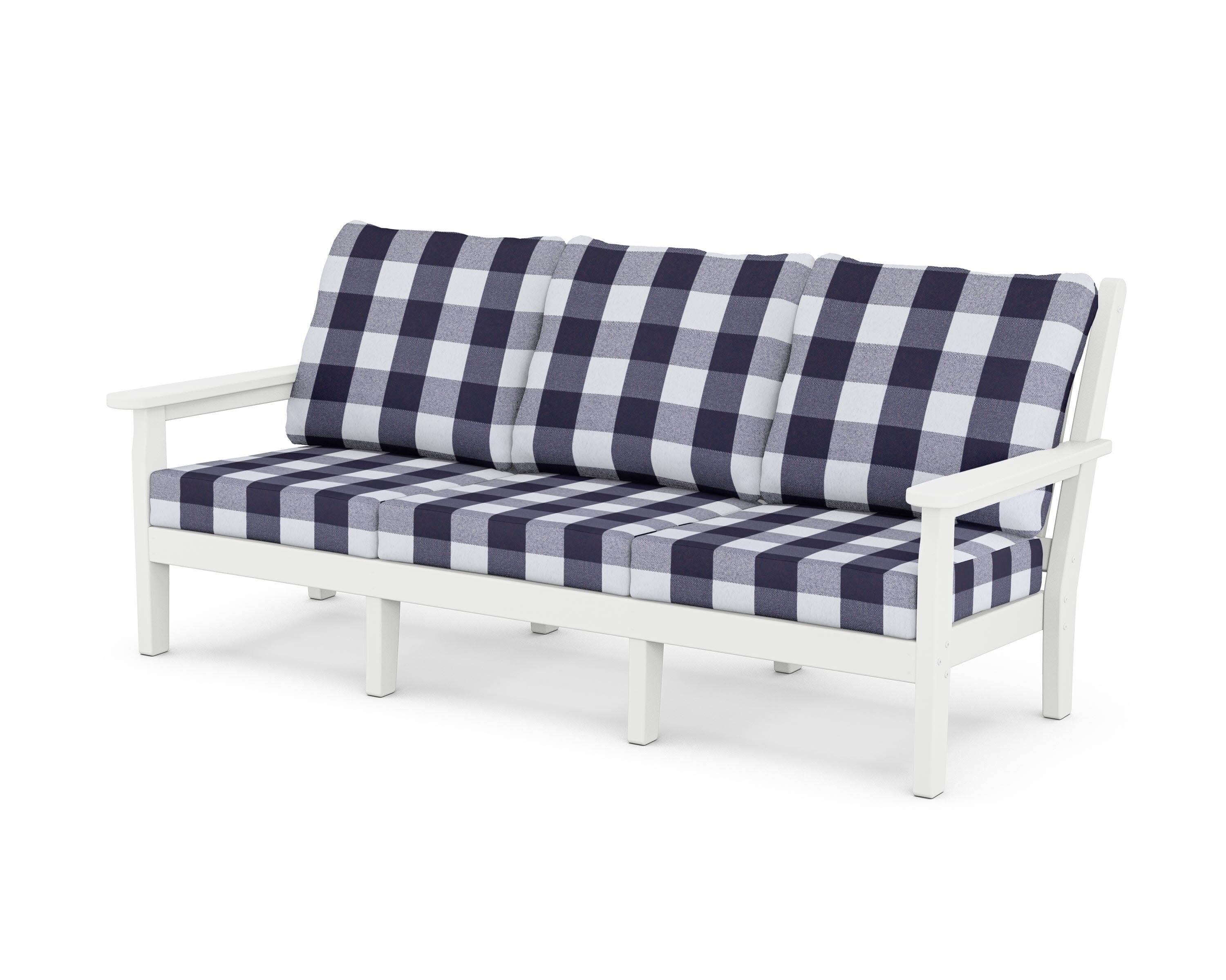 Chippendale Deep Seating Sofa in White / Buffalo Plaid Navy