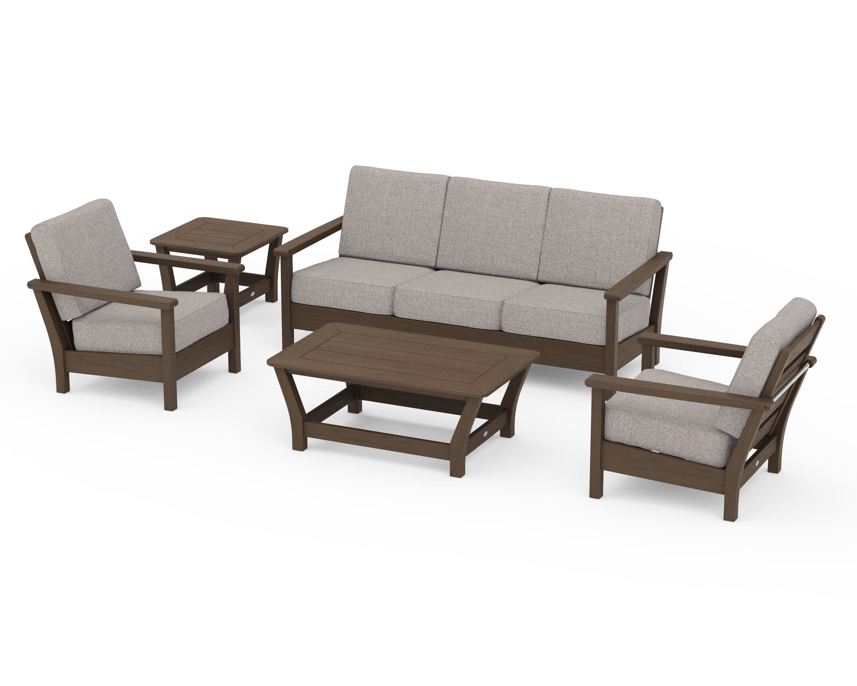 Harbour 5-Piece Deep Seating Set in Kona / Weathered Tweed