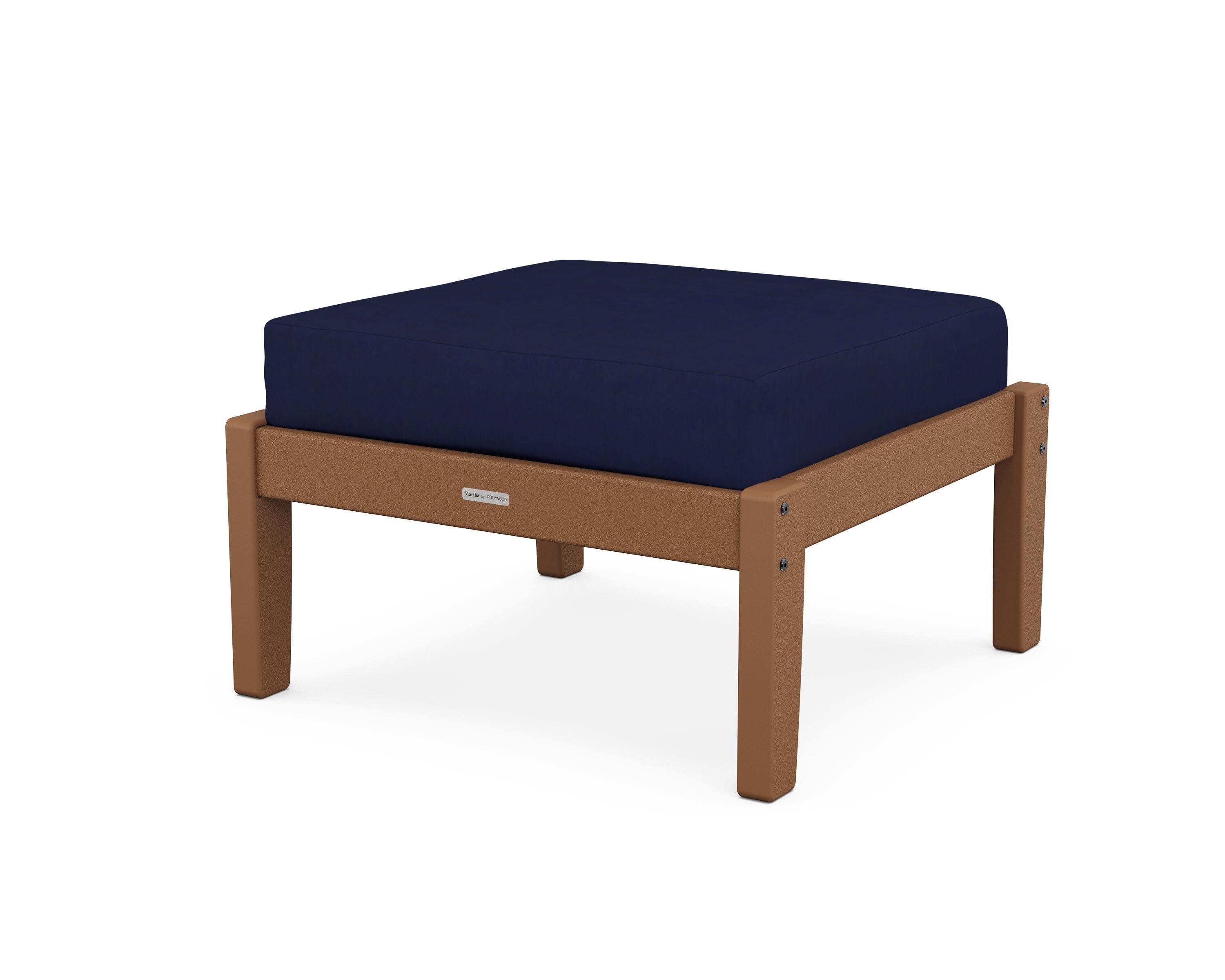 Chinoiserie Deep Seating Ottoman in Teak / Navy