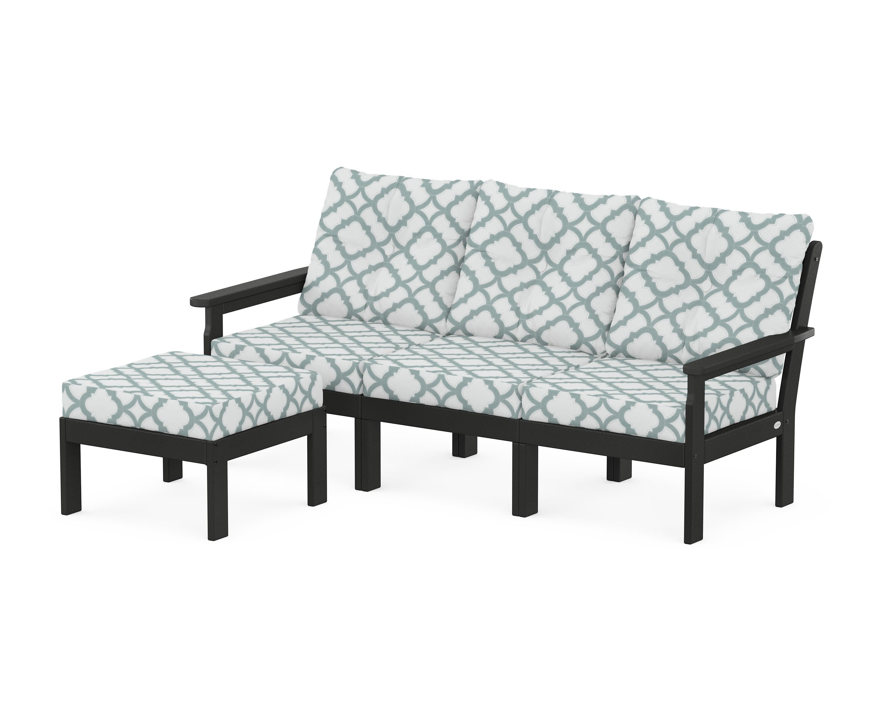 Vineyard 4-Piece Sectional with Ottoman in Black / Trellis Glacier Spa