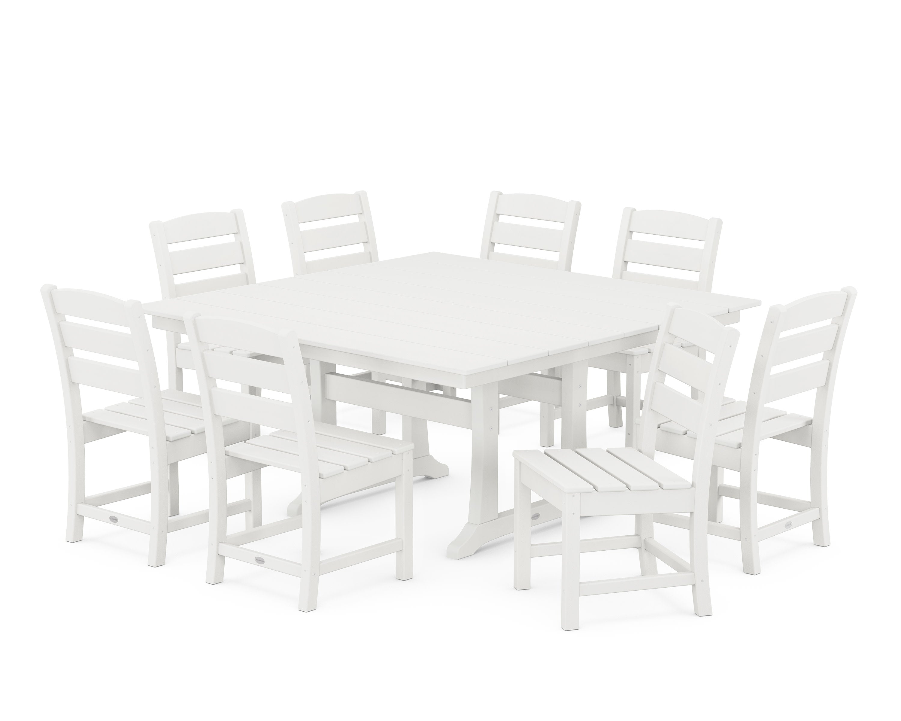 Lakeside 9-Piece Farmhouse Trestle Dining Set in Vintage White