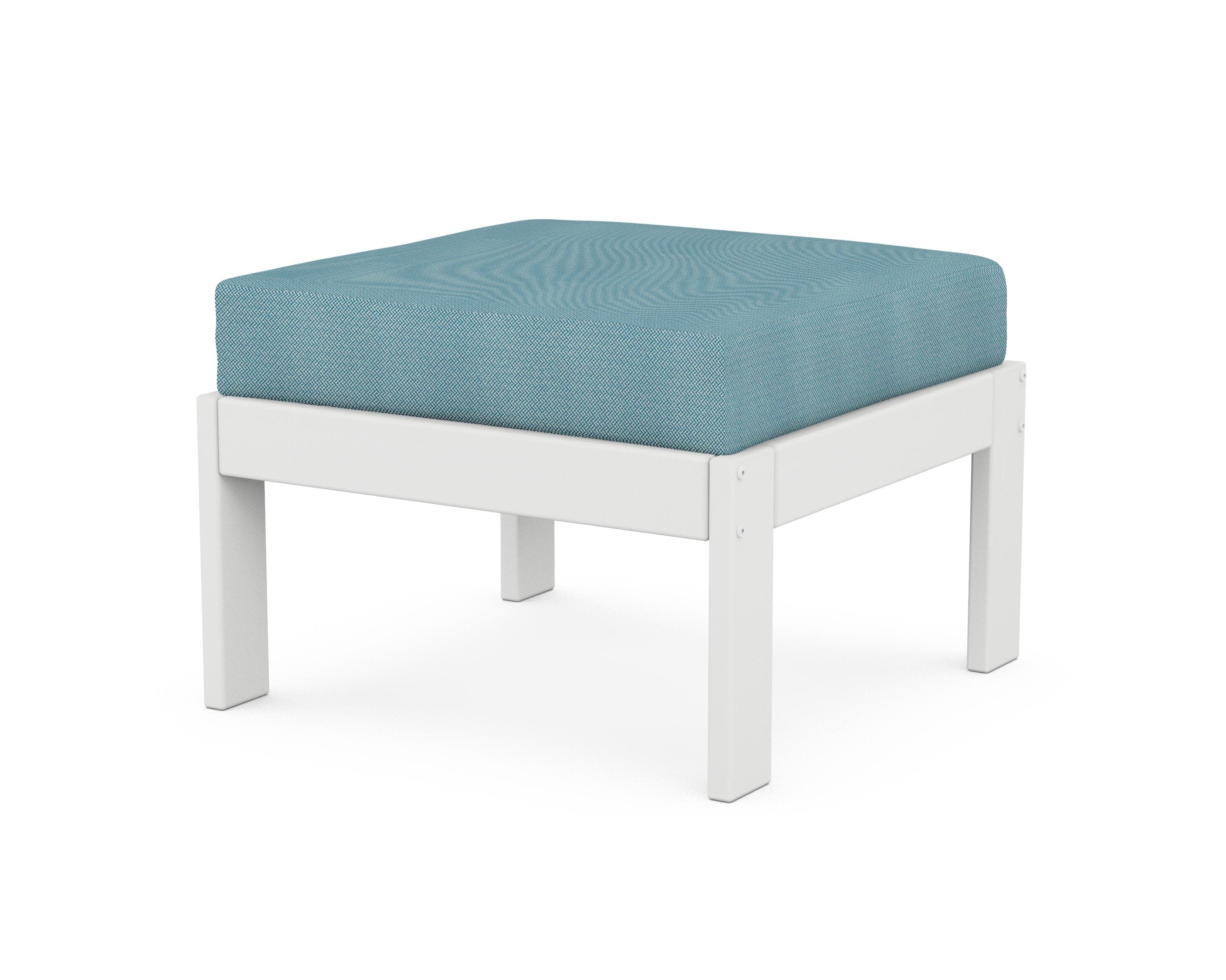 Vineyard Modular Ottoman in White / Lattice Sky Blue