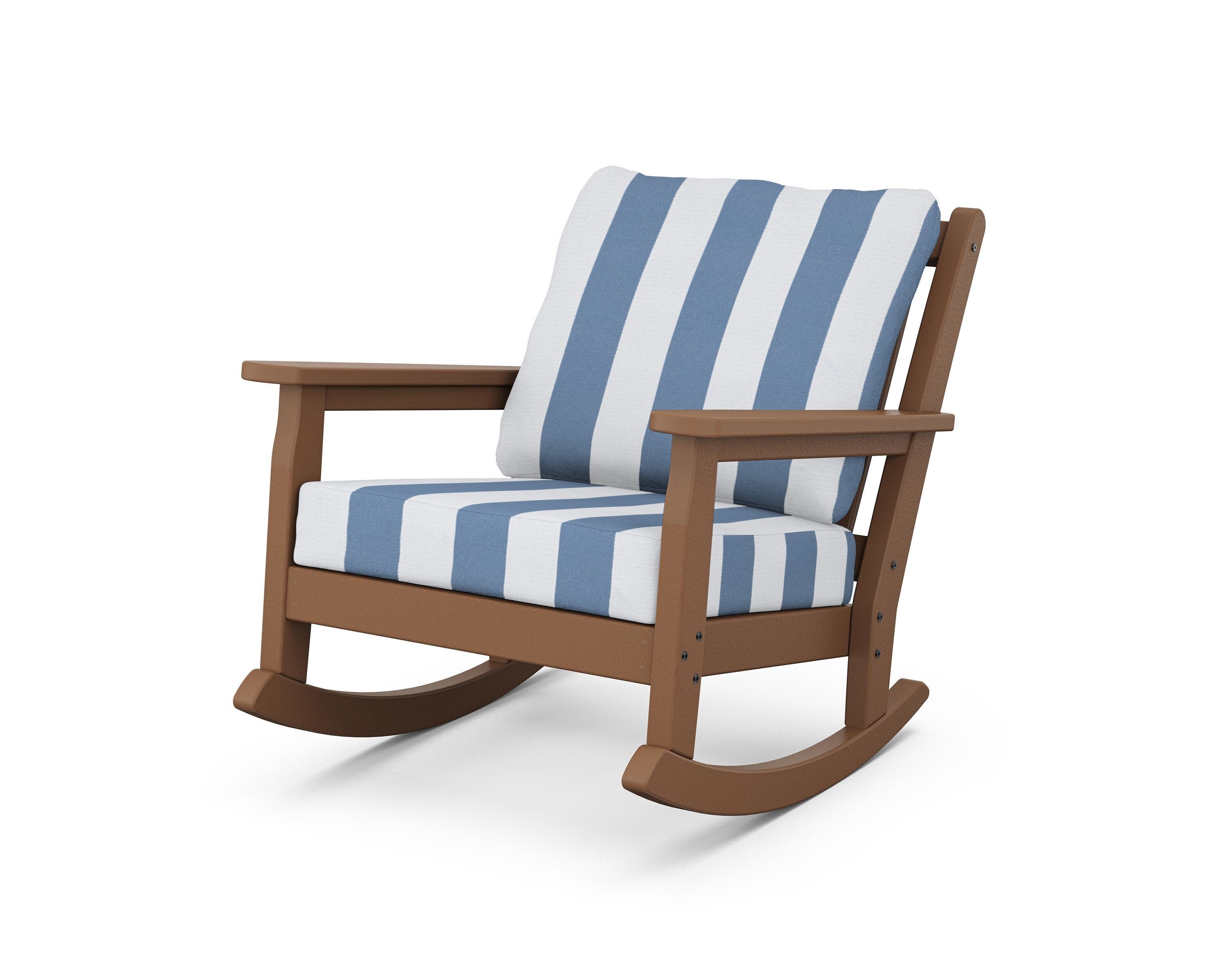 Chippendale Deep Seating Rocking Chair in Teak / Cabana Stripe Sky Blue
