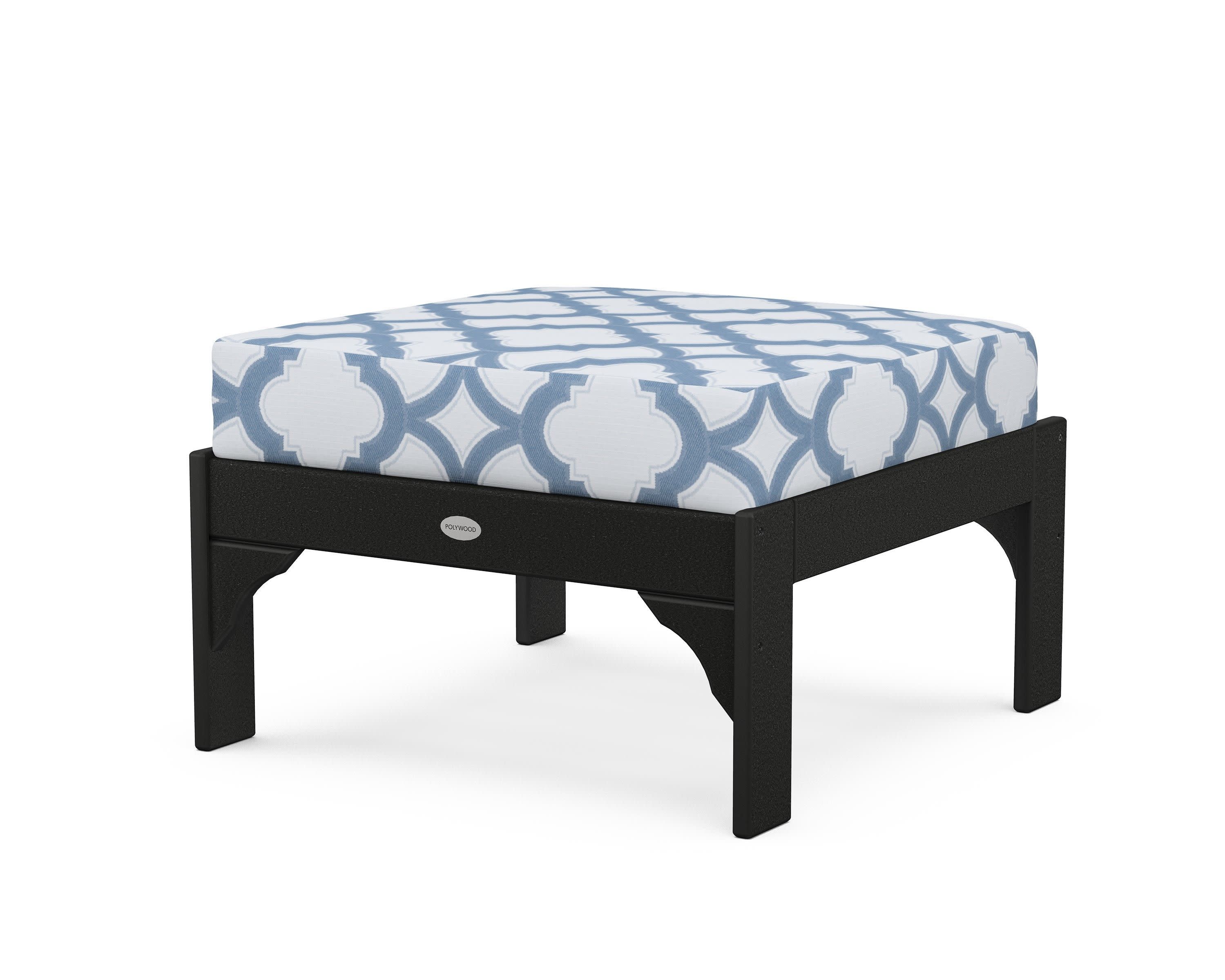 Vineyard Deep Seating Ottoman in Black / Trellis Sky Blue