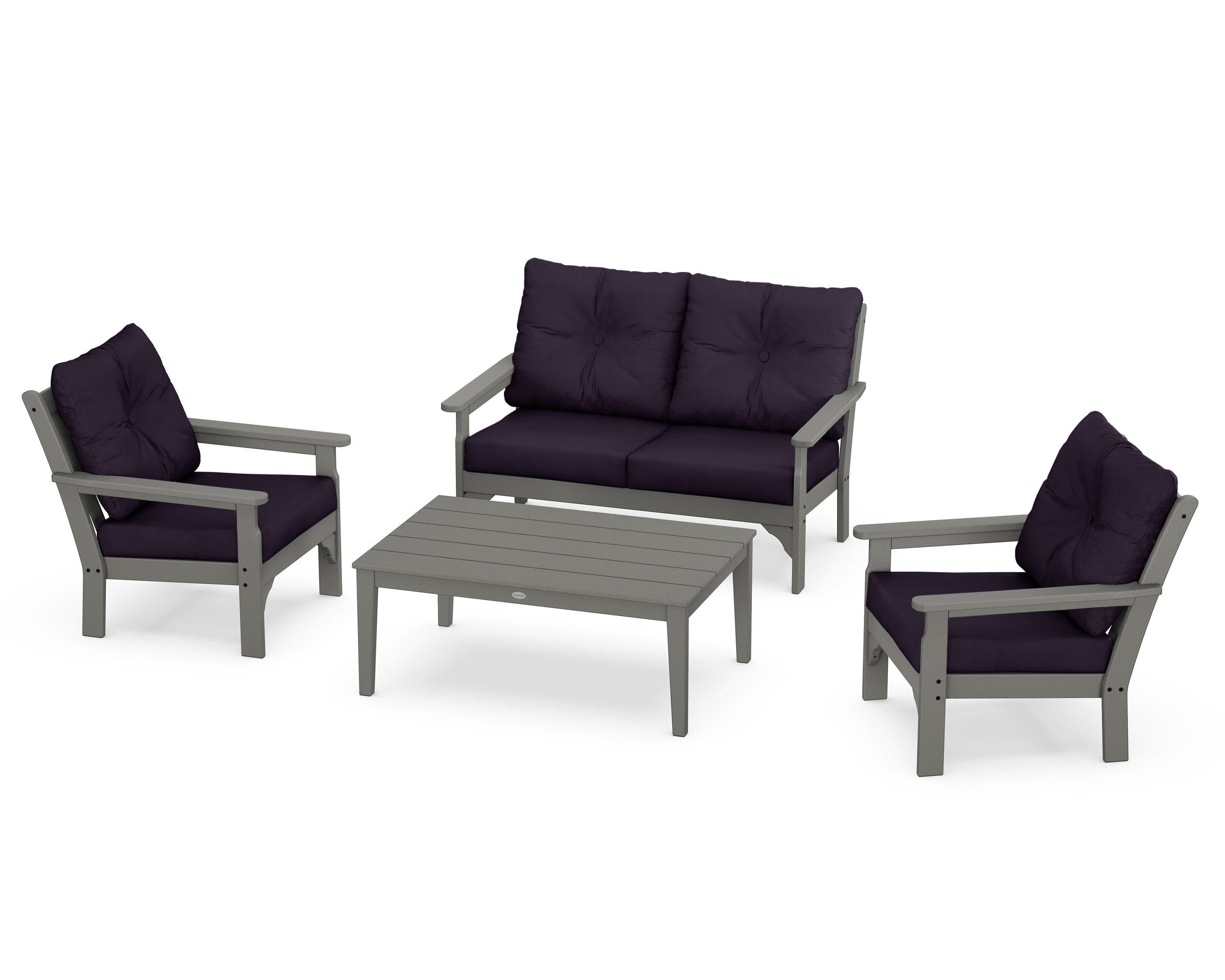 Vineyard 4-Piece Deep Seating Set in Slate Grey / Navy Linen