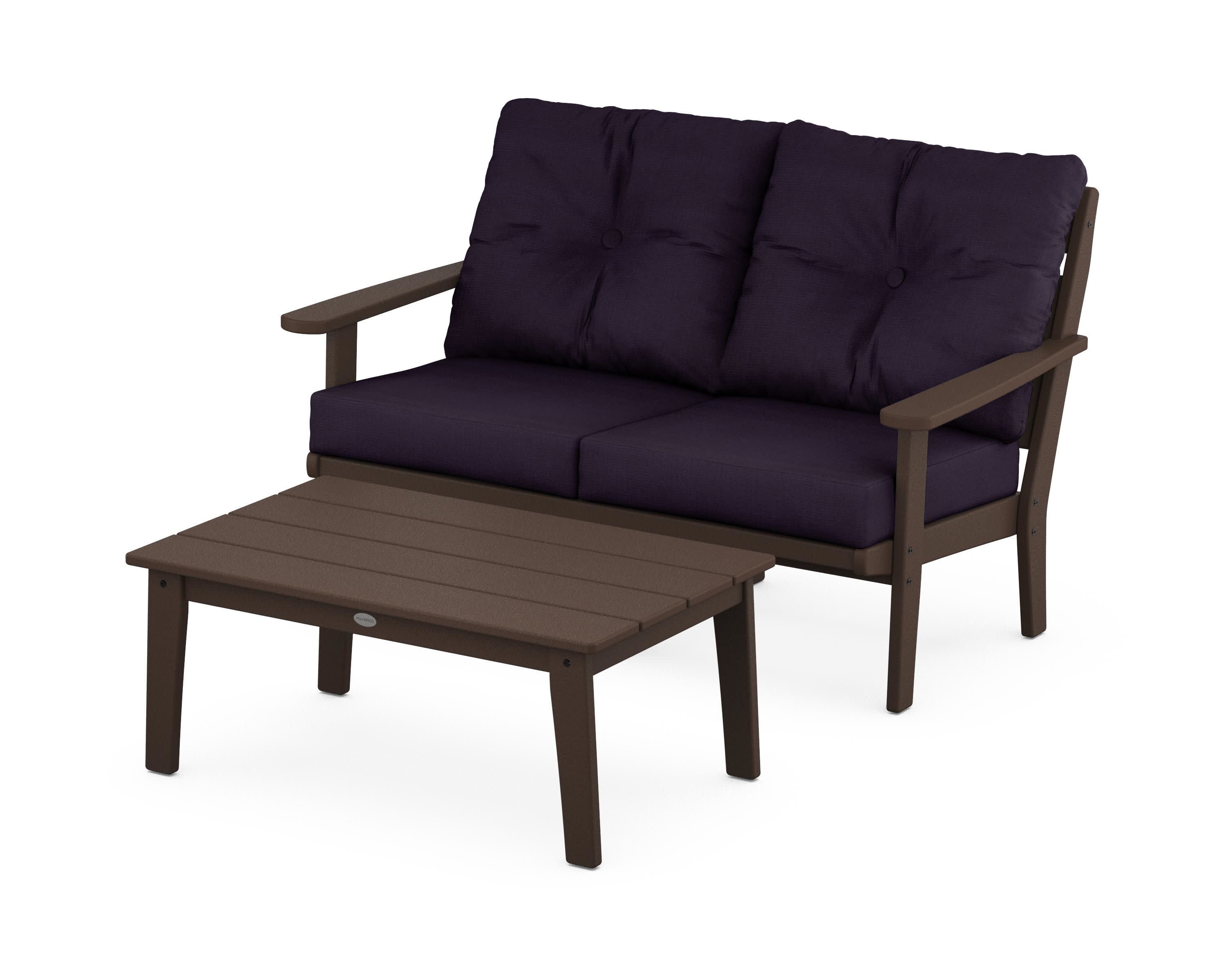 Lakeside 2-Piece Lounge Loveseat Set in Mahogany / Navy Linen