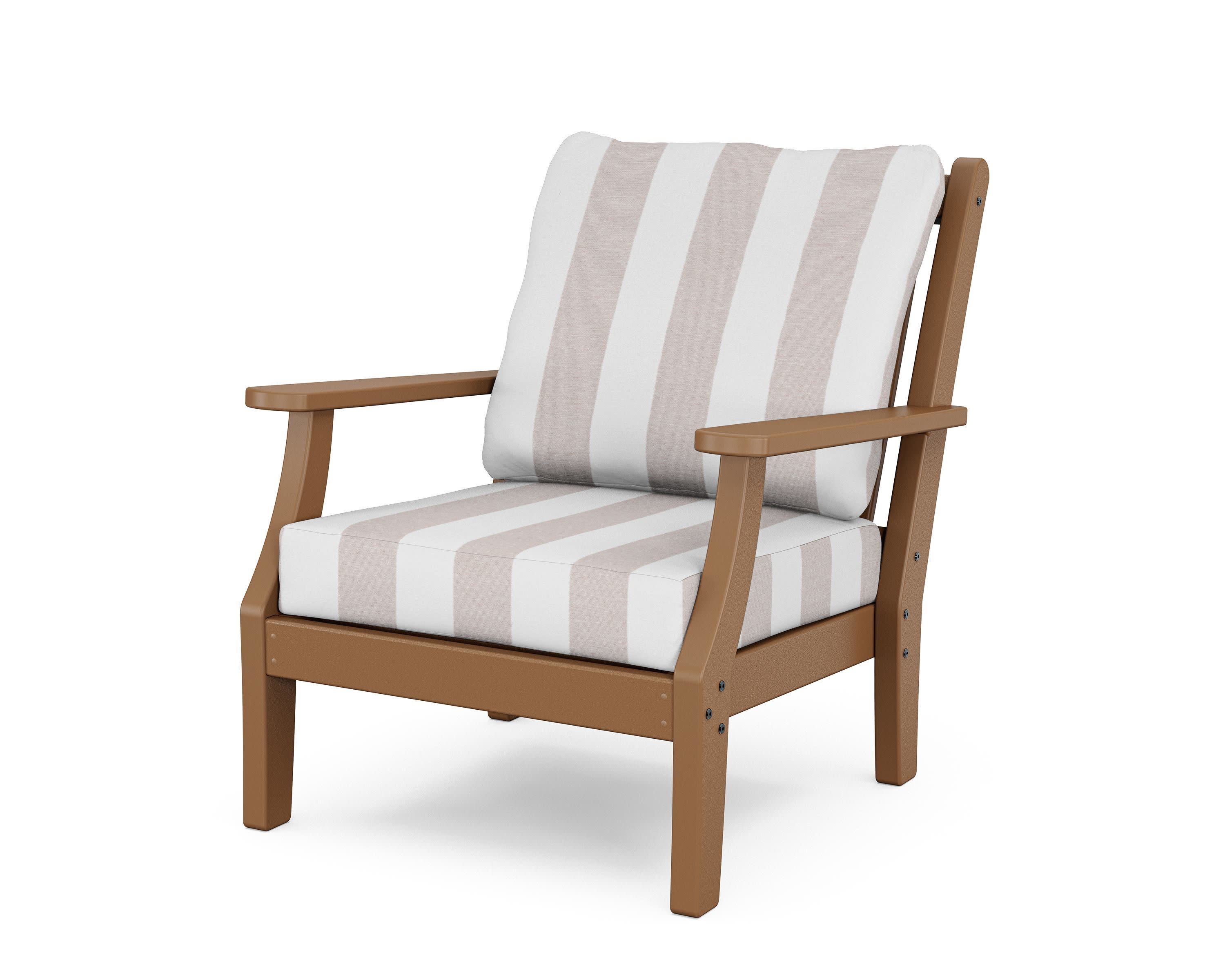 Wovendale Deep Seating Chair in Teak / Cabana Stripe Dune Burlap