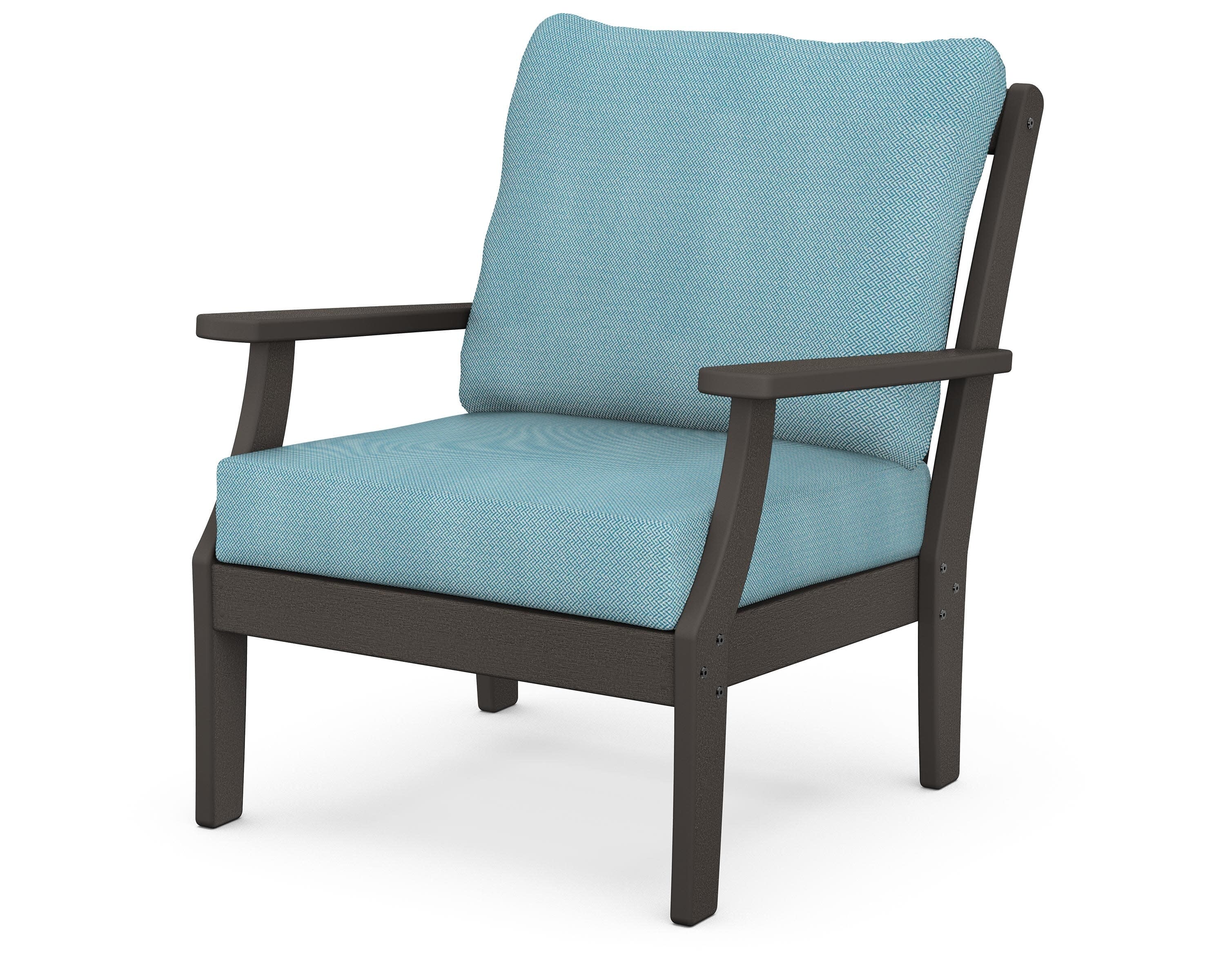 Braxton Deep Seating Chair in Vintage Coffee / Lattice Sky Blue