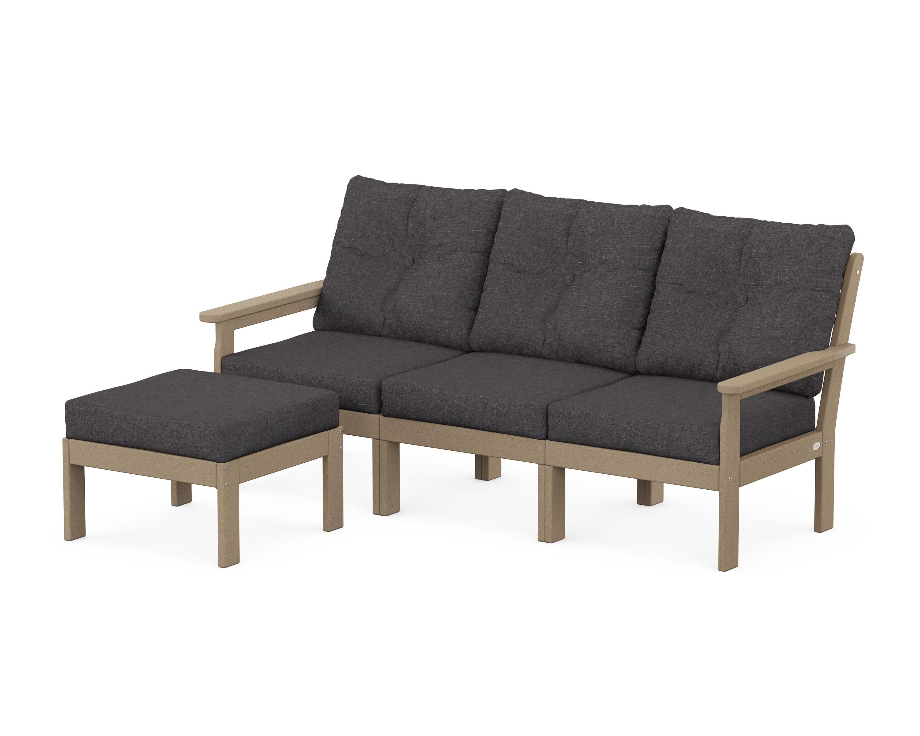 Vineyard 4-Piece Sectional with Ottoman in Vintage Sahara / Ash Charcoal
