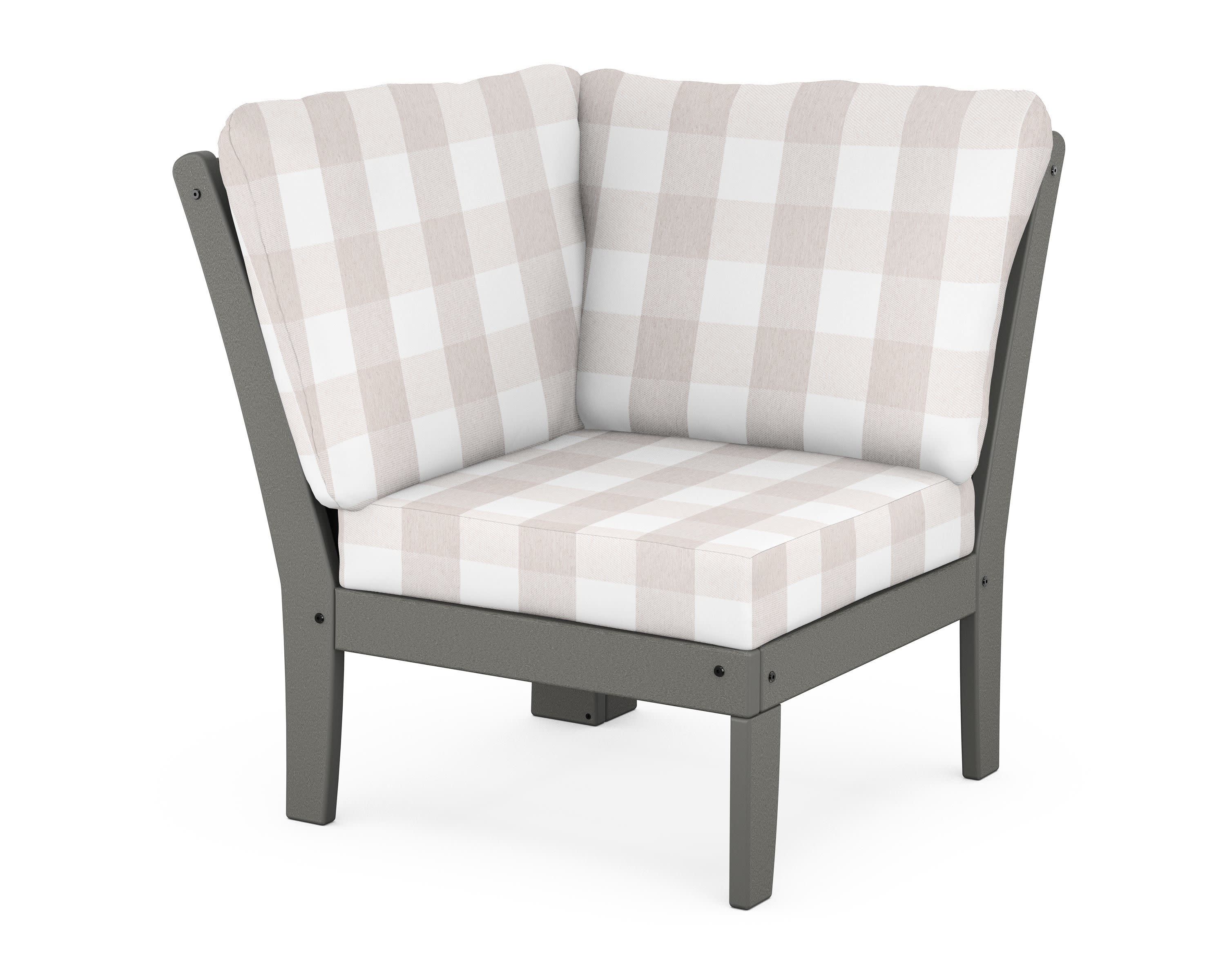 Braxton Modular Corner Chair in Slate Grey / Buffalo Plaid Dune Burlap
