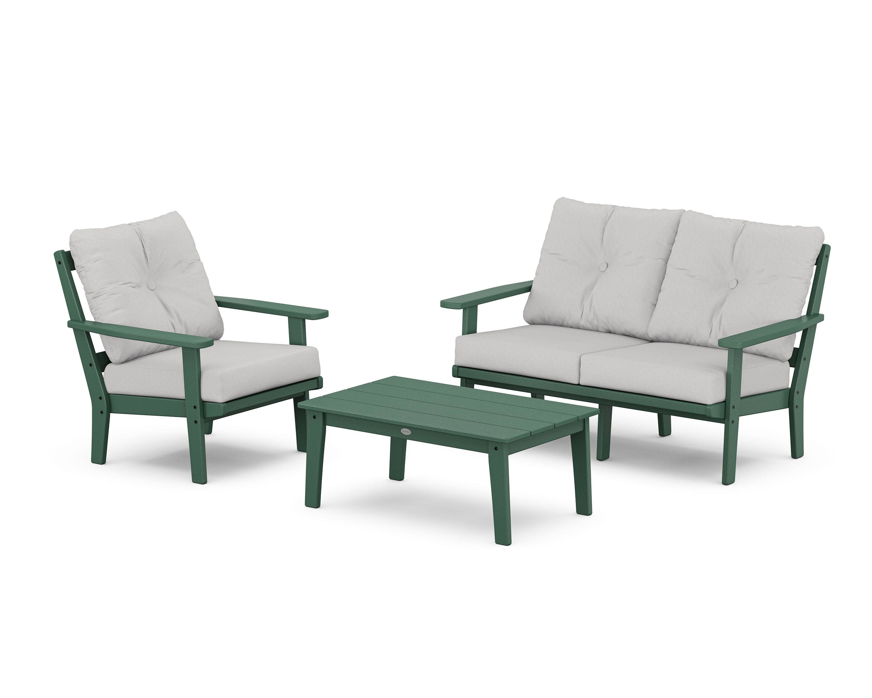 Oxford 3-Piece Deep Seating Set with Loveseat in Green / Diamond in the Rough