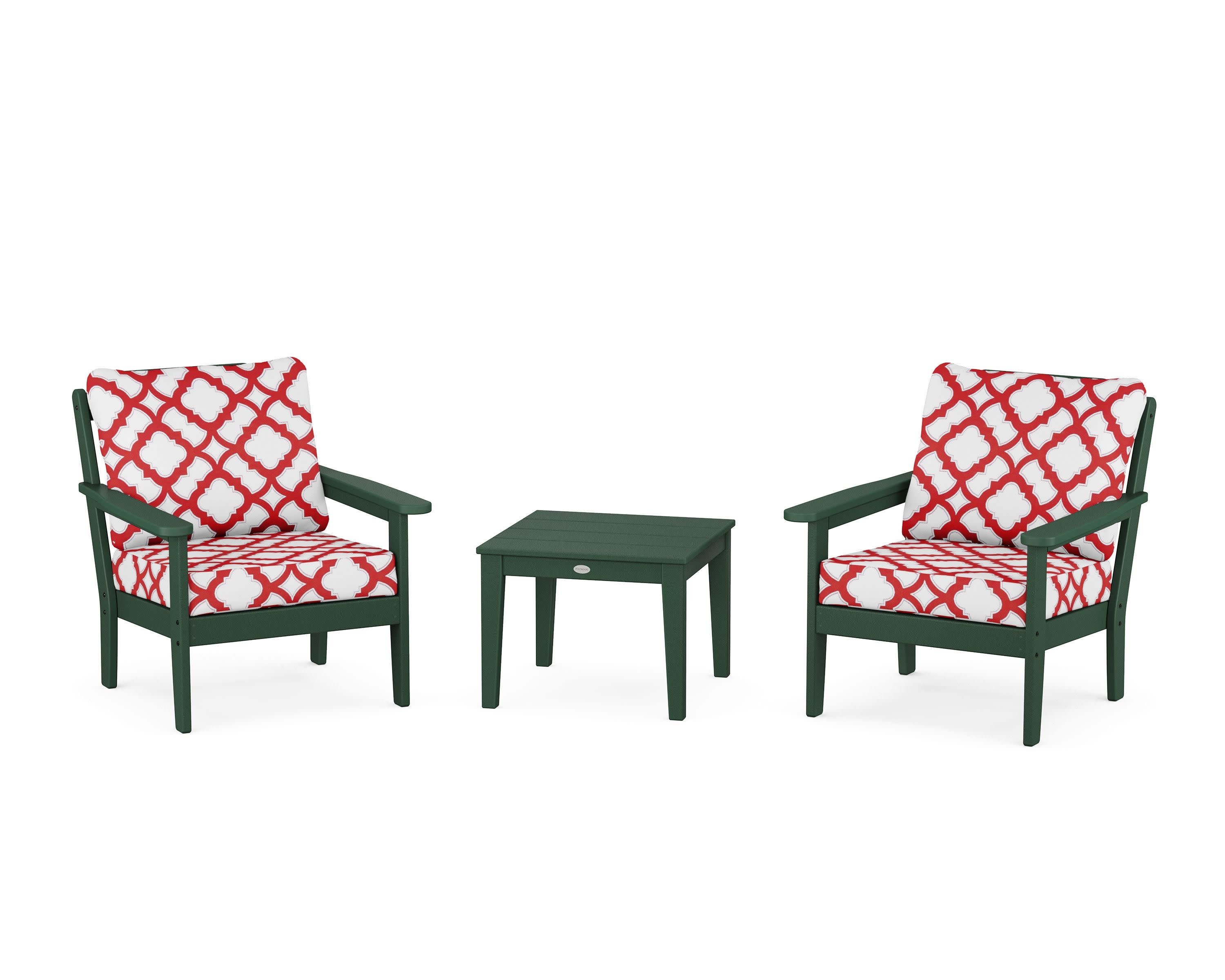 Cottage 3-Piece Deep Seating Set in Green / Trellis Crimson
