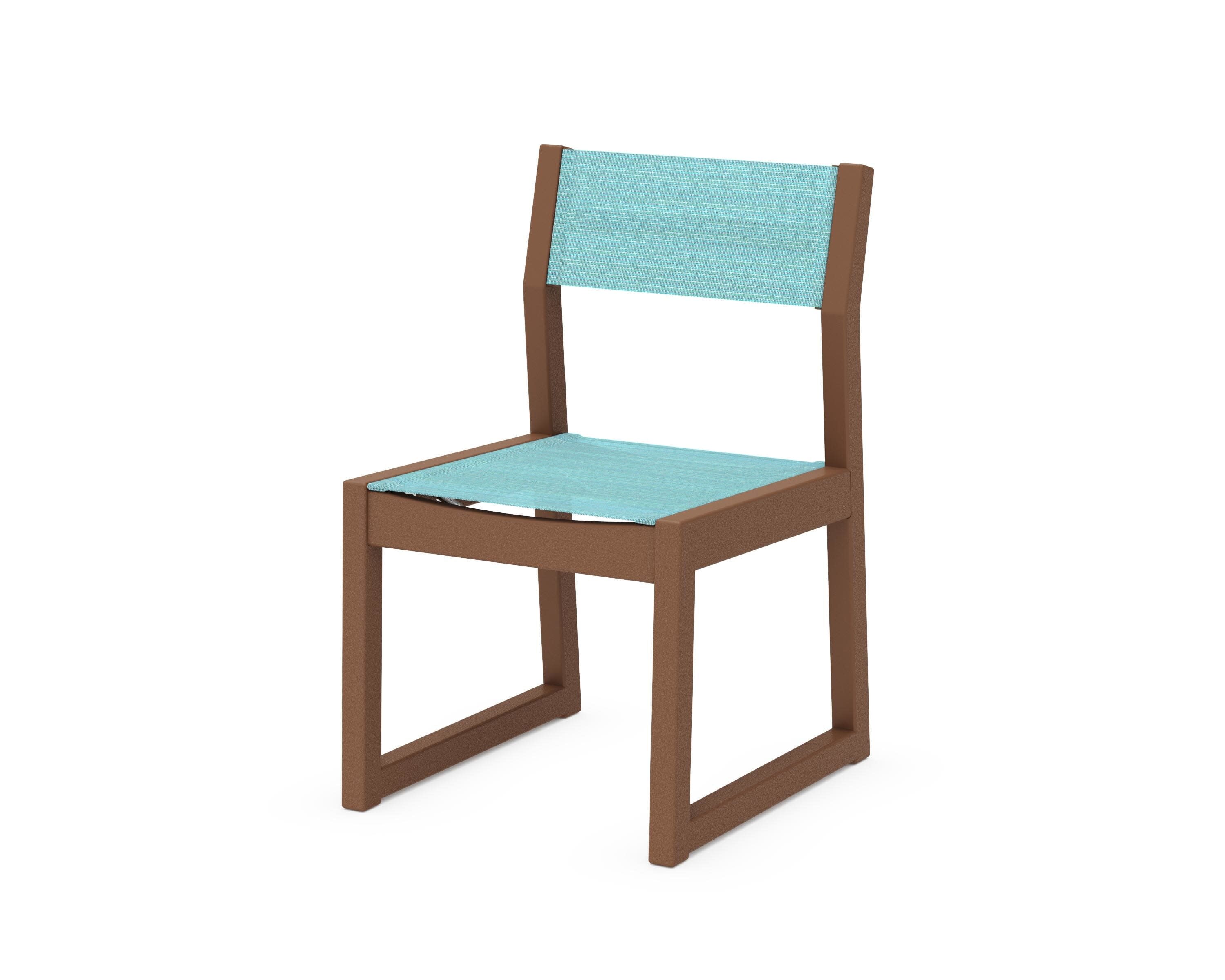 EDGE Sling Dining Side Chair in Teak / Dupioni Aquamarine Sling