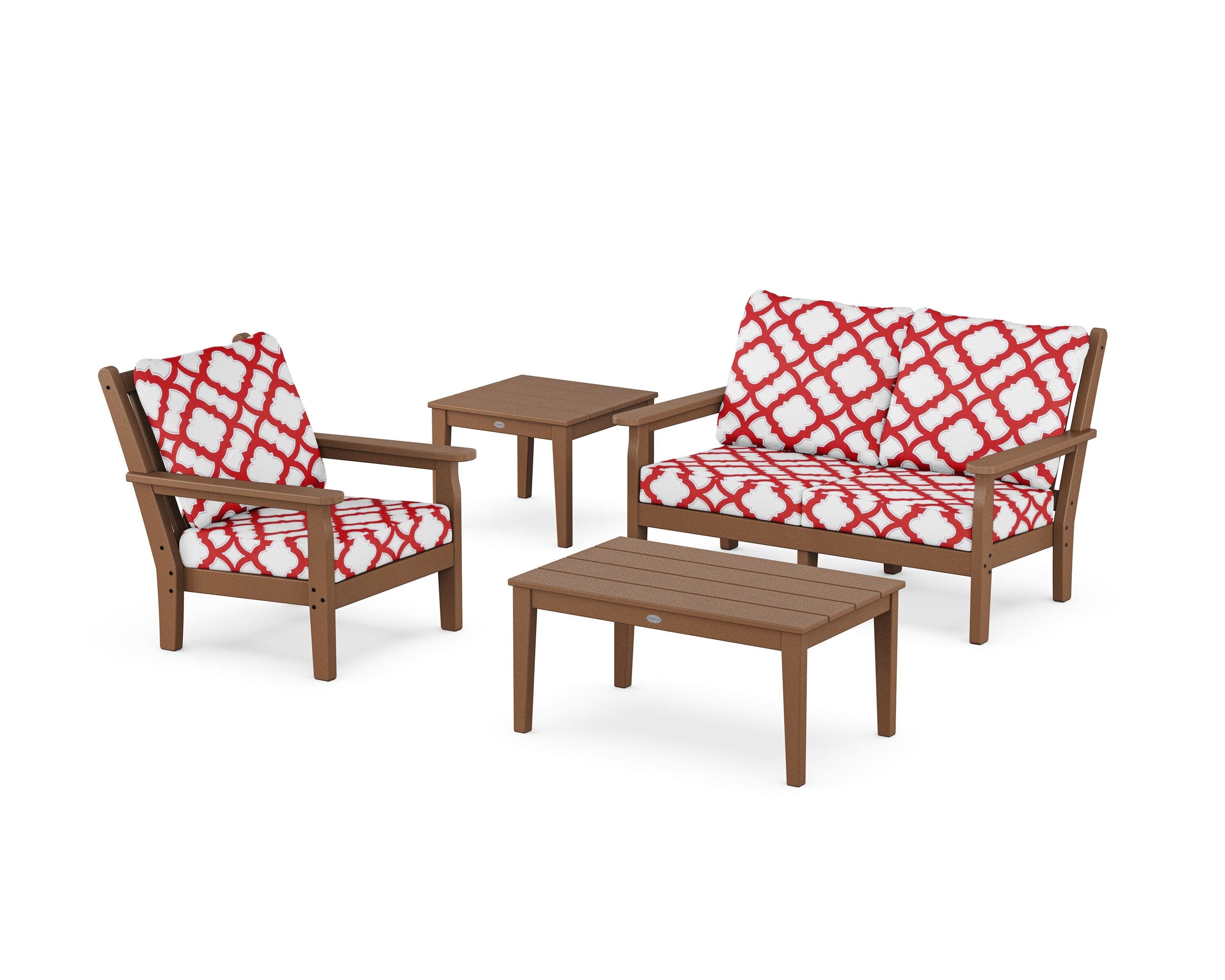 Chippendale 4-Piece Deep Seating Set in Teak / Trellis Crimson