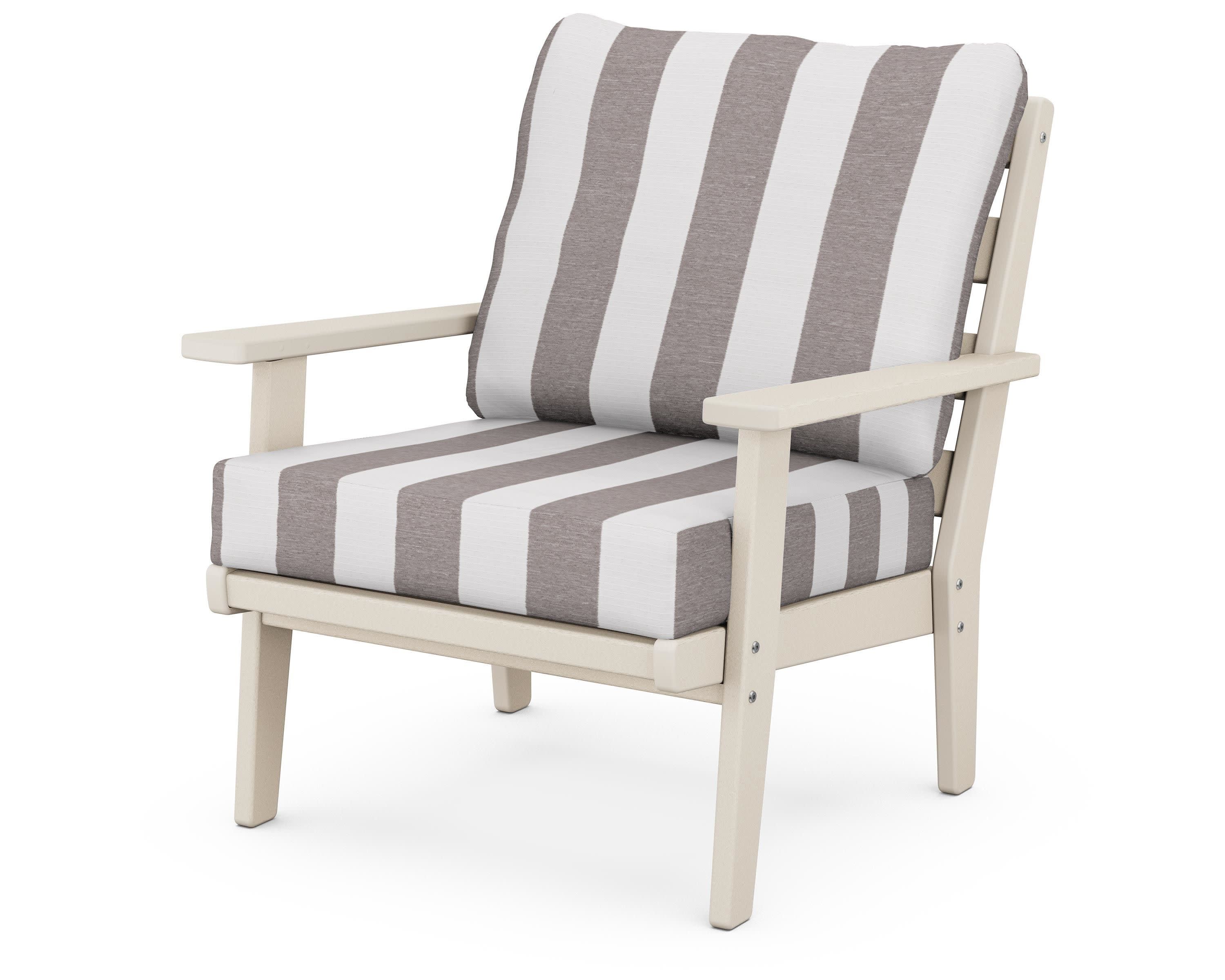 Grant Park Deep Seating Chair in Sand / Cabana Stripe Grey Mist