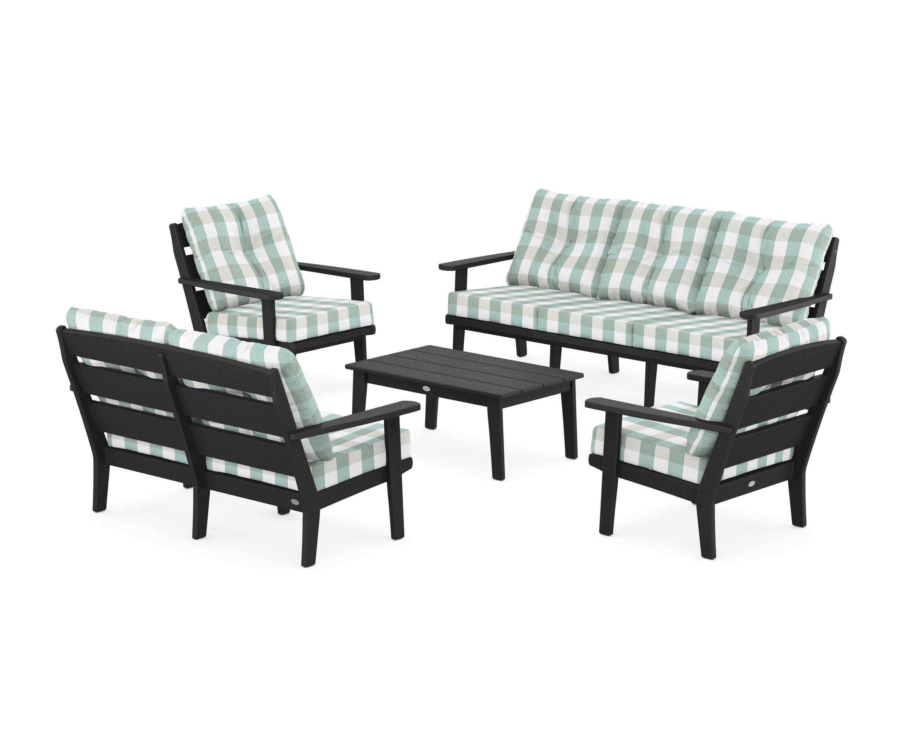 Lakeside 5-Piece Lounge Sofa Set in Black / Buffalo Plaid Glacier Spa